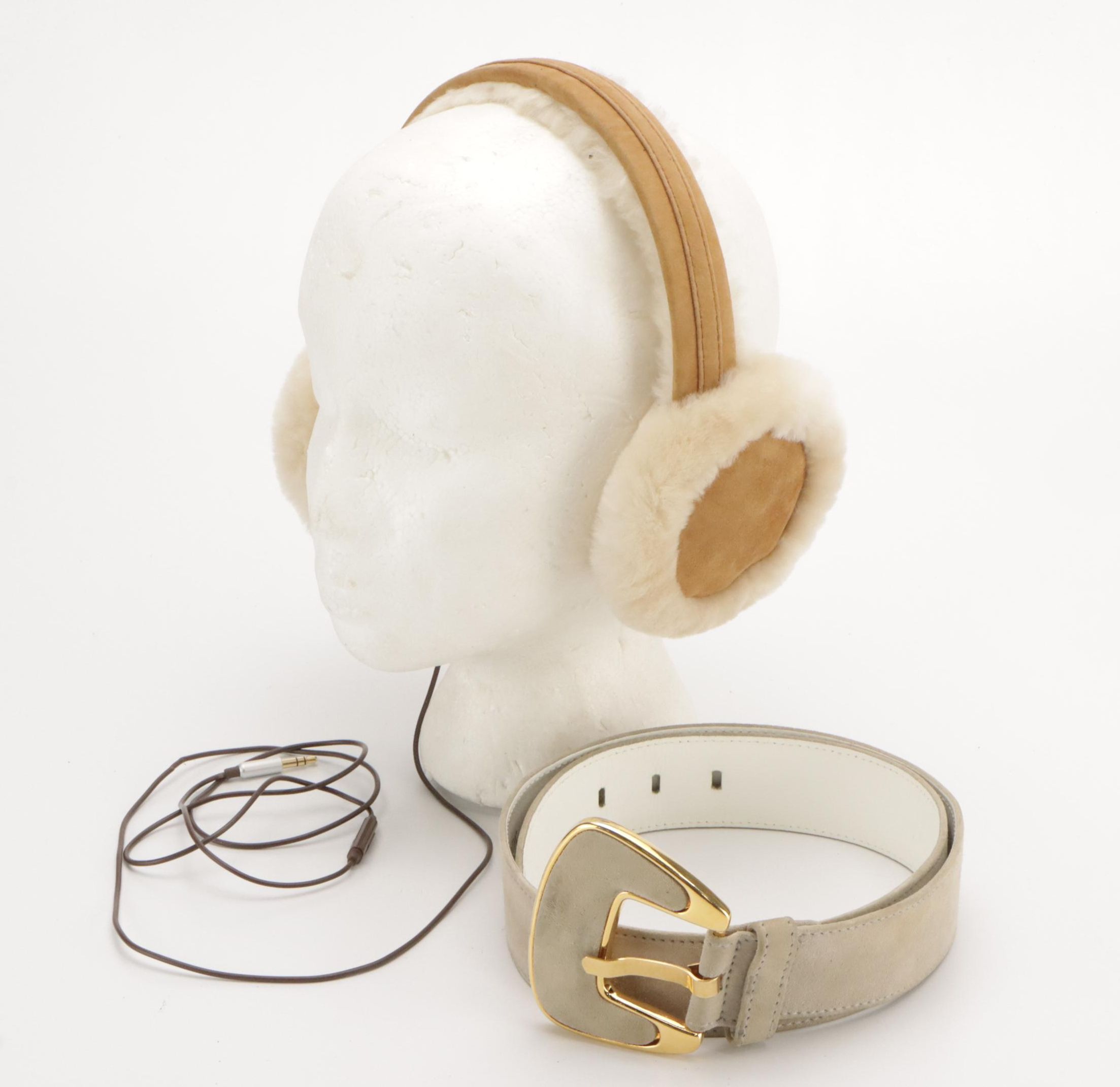 UGG Shearling Sheepskin Earmuff Headphones and Escada Leather Belt