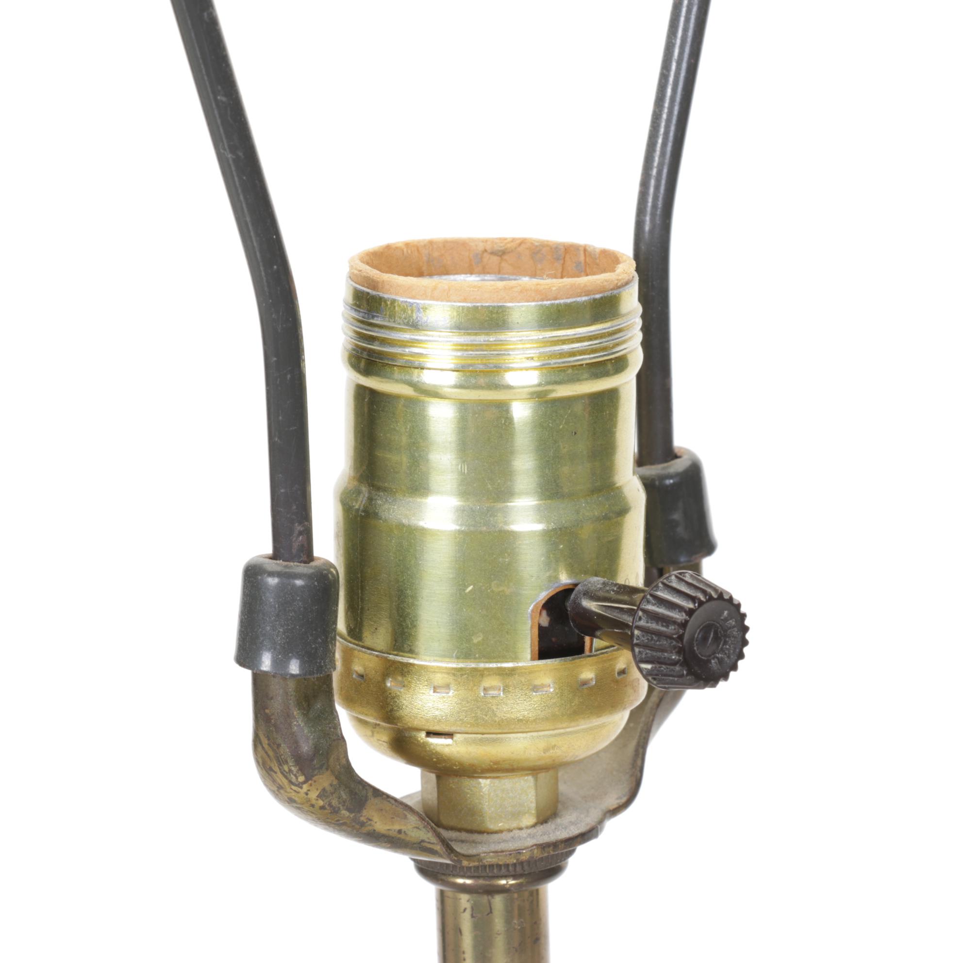 Italian Tole Floral Table Lamp with Marble Base and Pale Blue Silk Shade