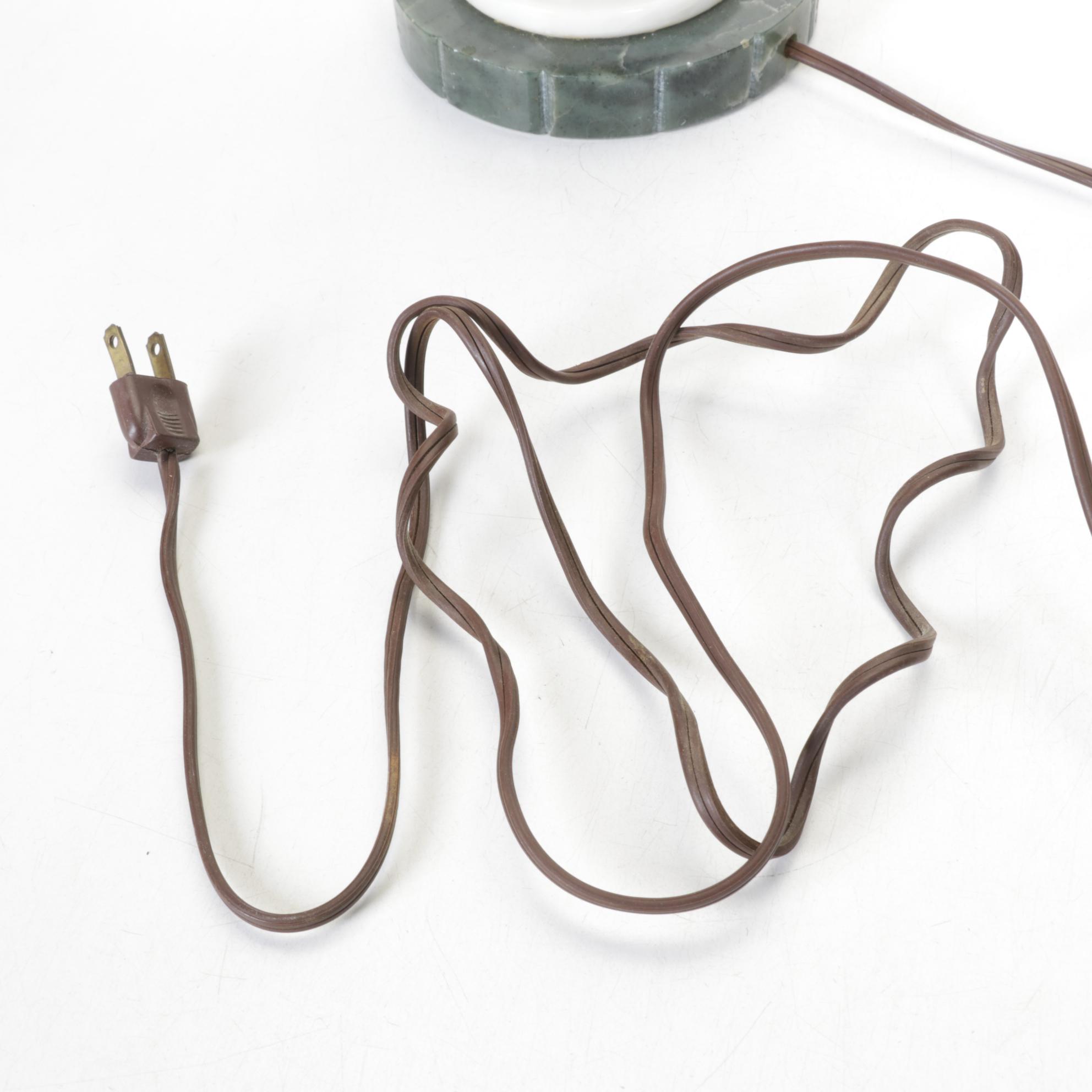 Italian Tole Floral Table Lamp with Marble Base and Pale Blue Silk Shade