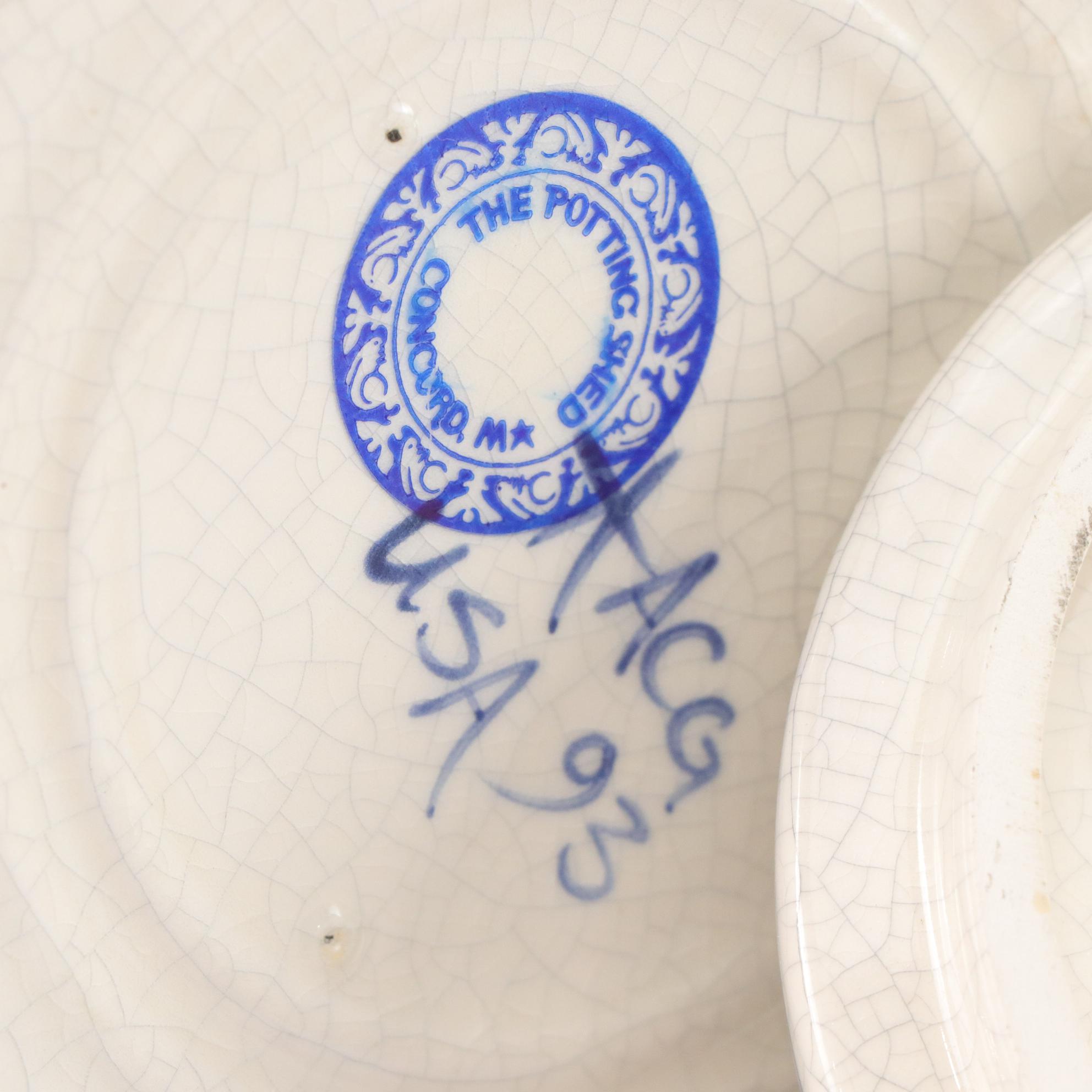 Dedham Pottery Reproduction Rabbit Box With Tiny Bottle Vase and Pin Box