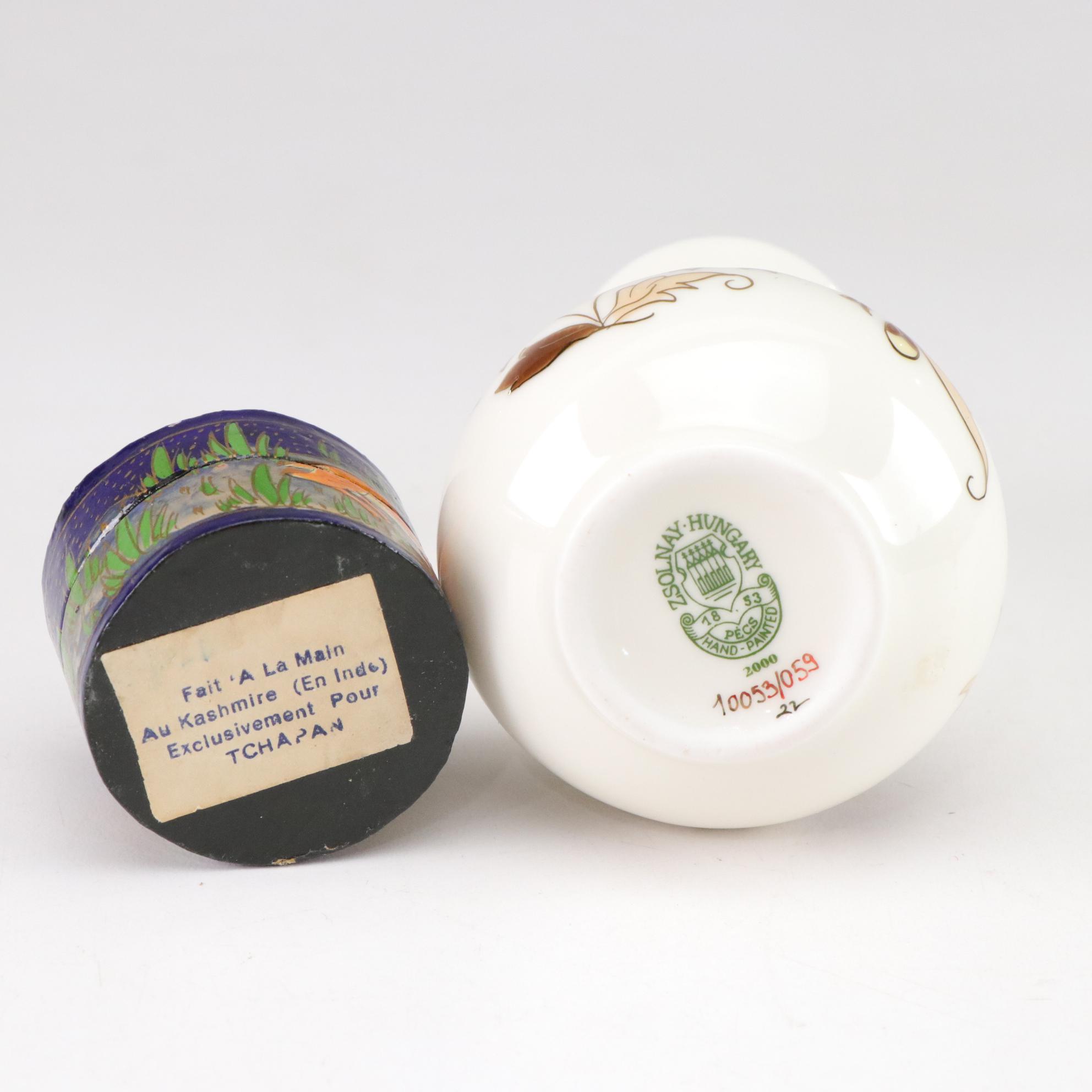 Dedham Pottery Reproduction Rabbit Box With Tiny Bottle Vase and Pin Box