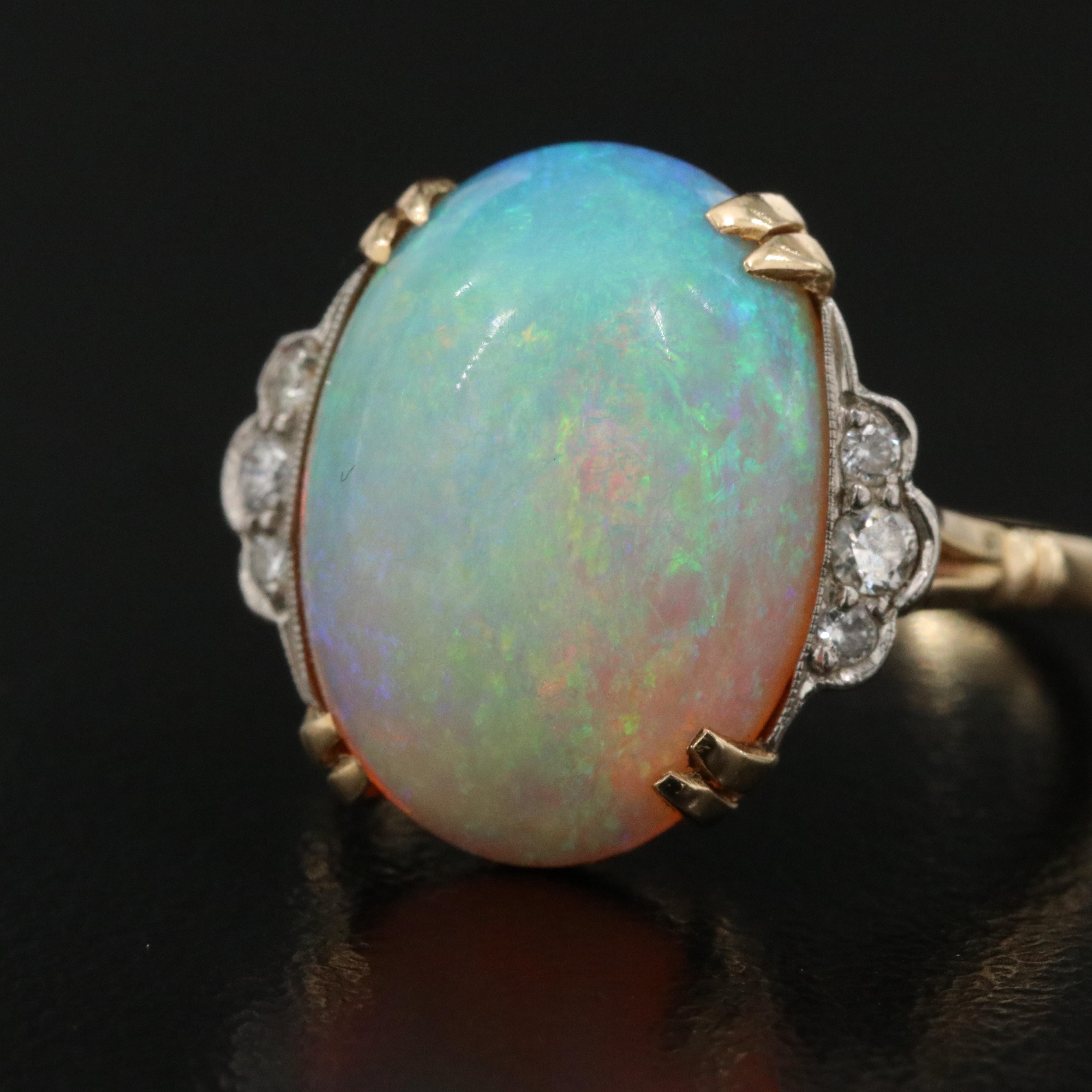 Vintage Tiffany & Co. 14K 6.90 CT Opal and Diamond Ring