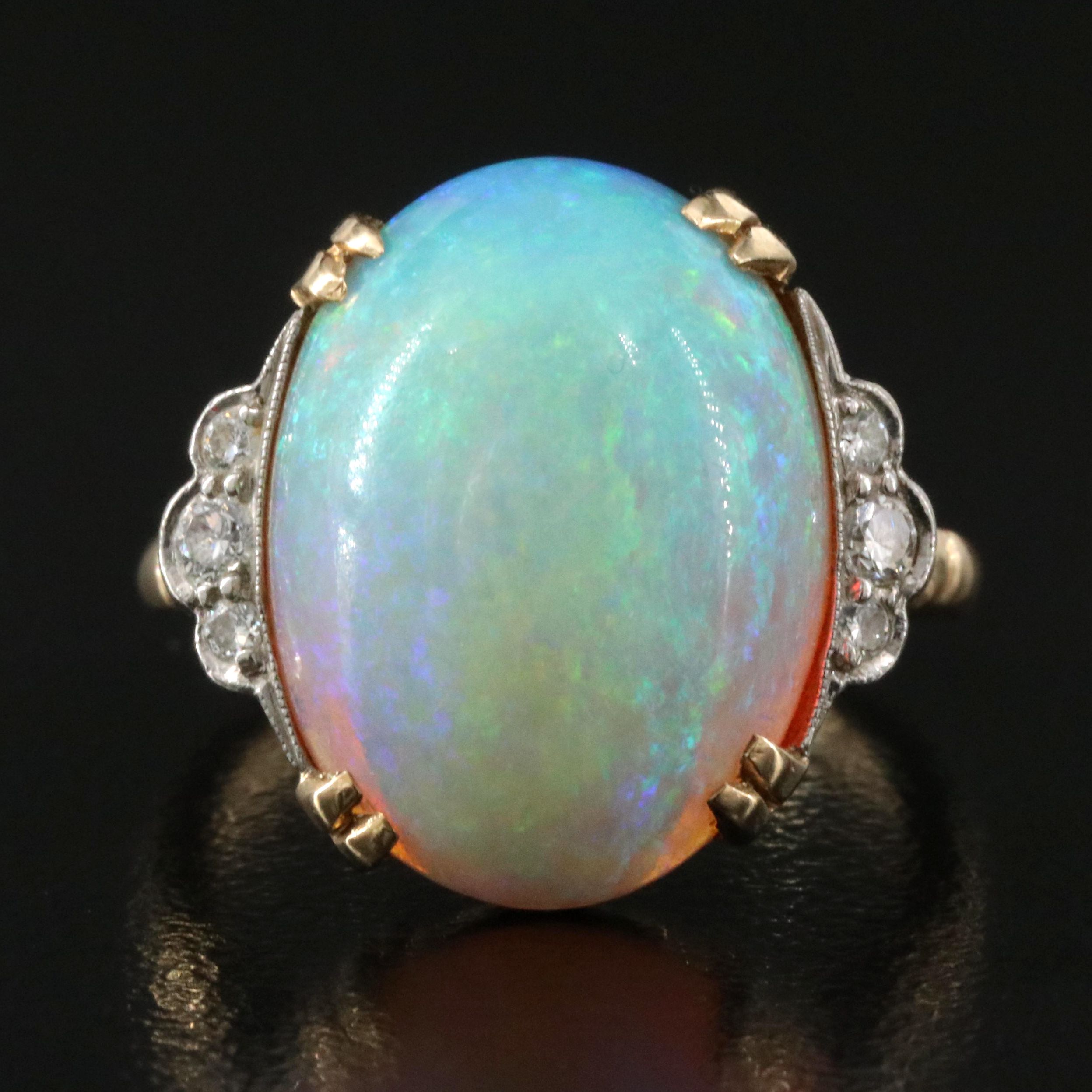Vintage Tiffany & Co. 14K 6.90 CT Opal and Diamond Ring
