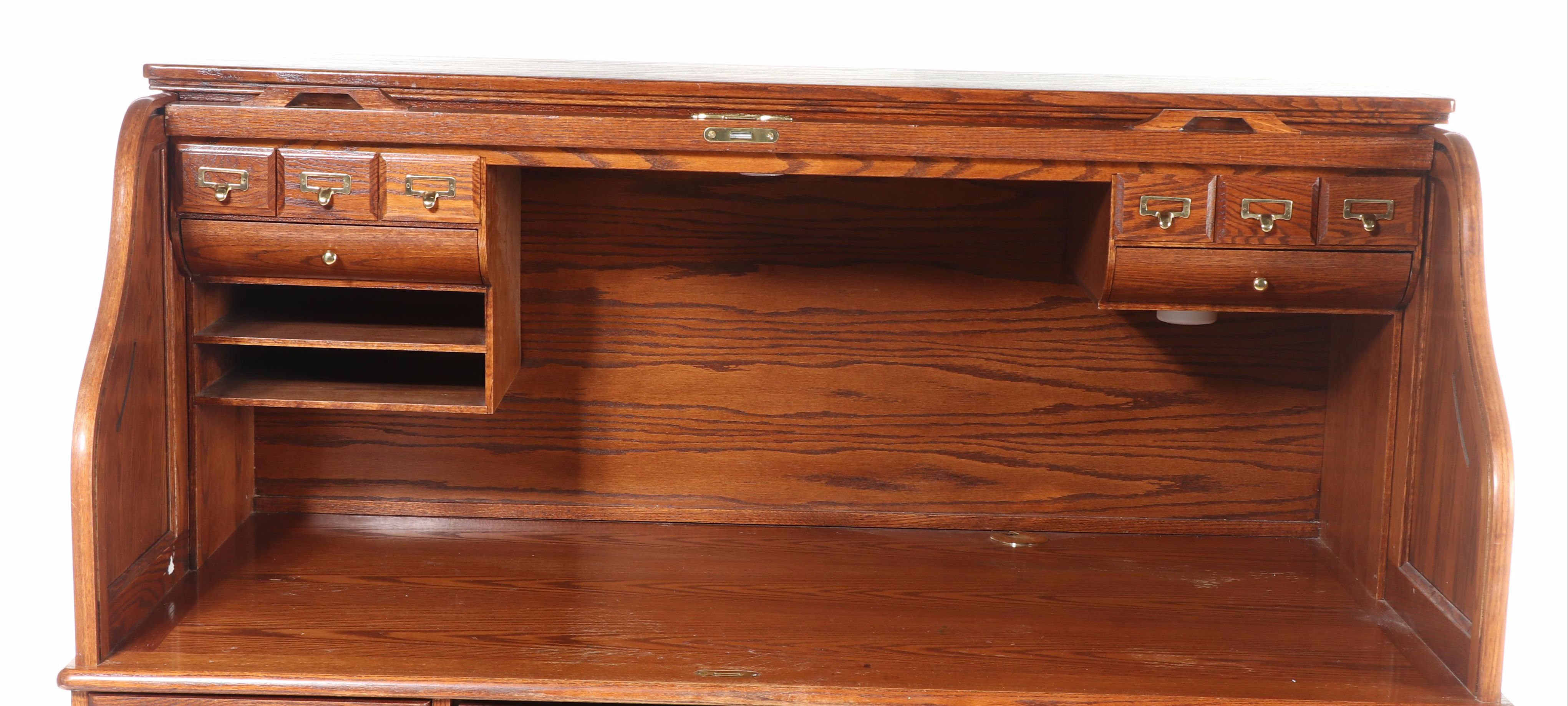 Winners Only Inc. Oak Roll-Top Desk and Chair, Late 20th Century