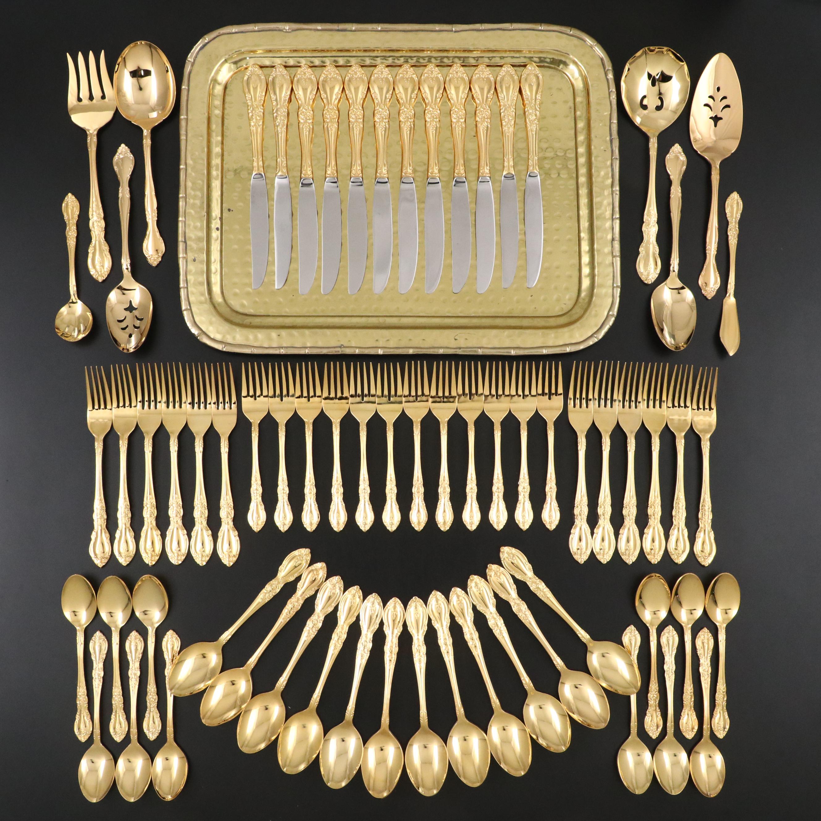 Supreme Cutlery by Towle Gold Finished Stainless Steel Flatware with Brass Tray