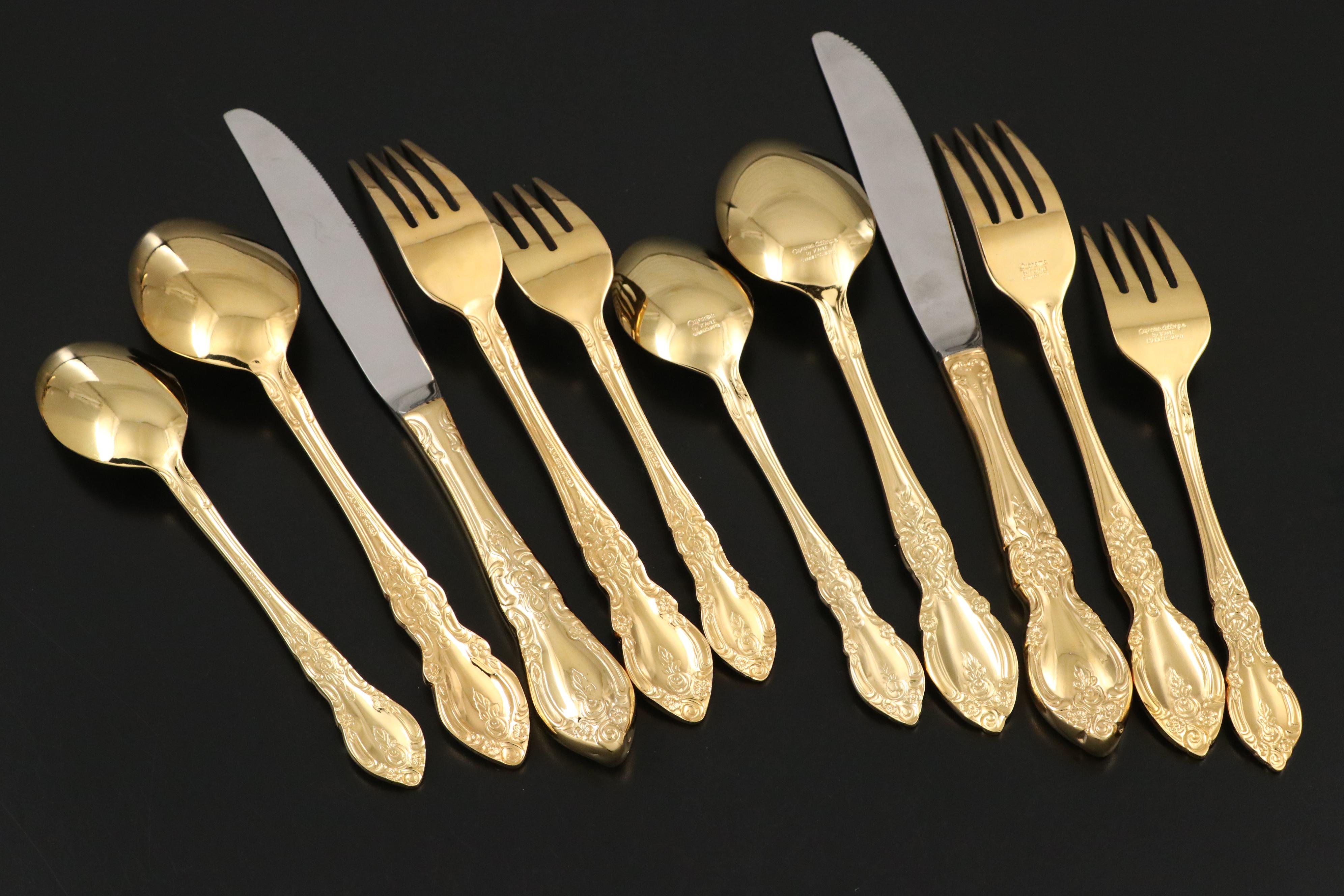 Supreme Cutlery by Towle Gold Finished Stainless Steel Flatware with Brass Tray