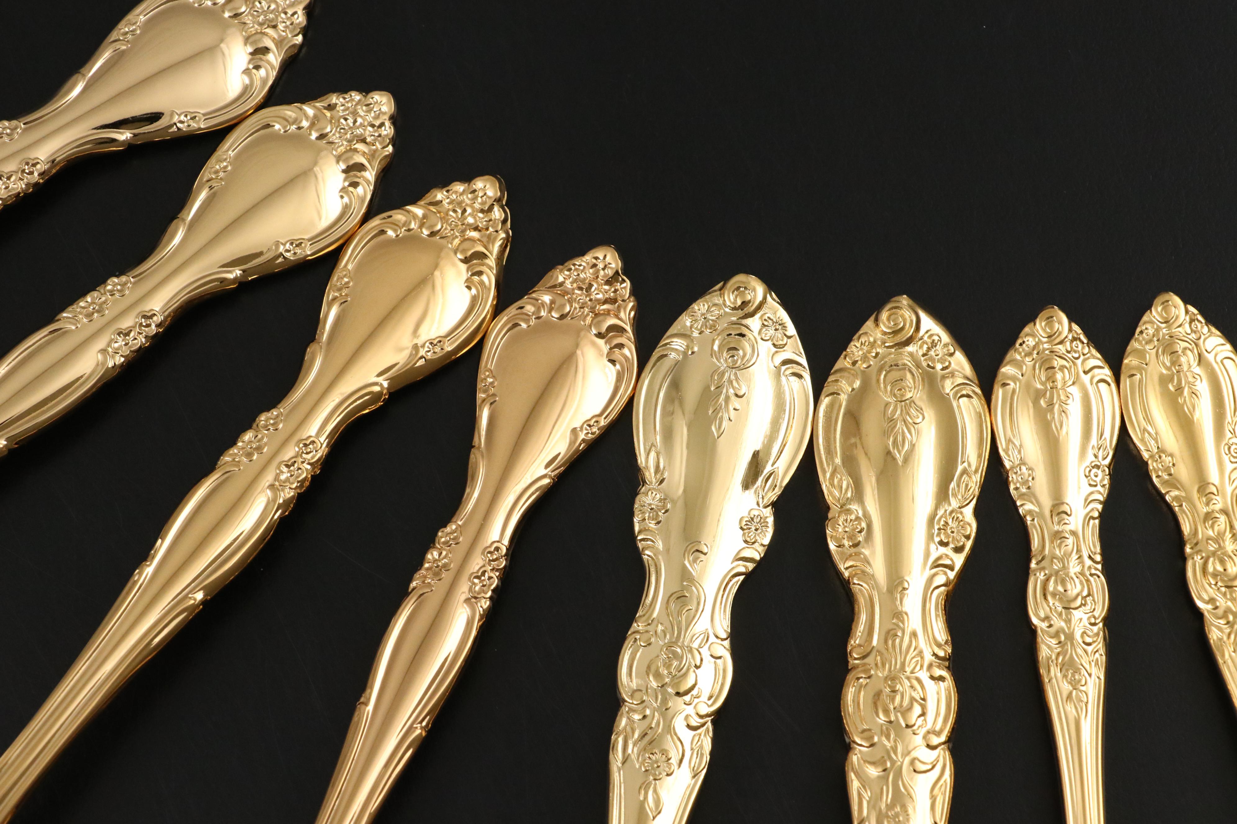 Supreme Cutlery by Towle Gold Finished Stainless Steel Flatware with Brass Tray