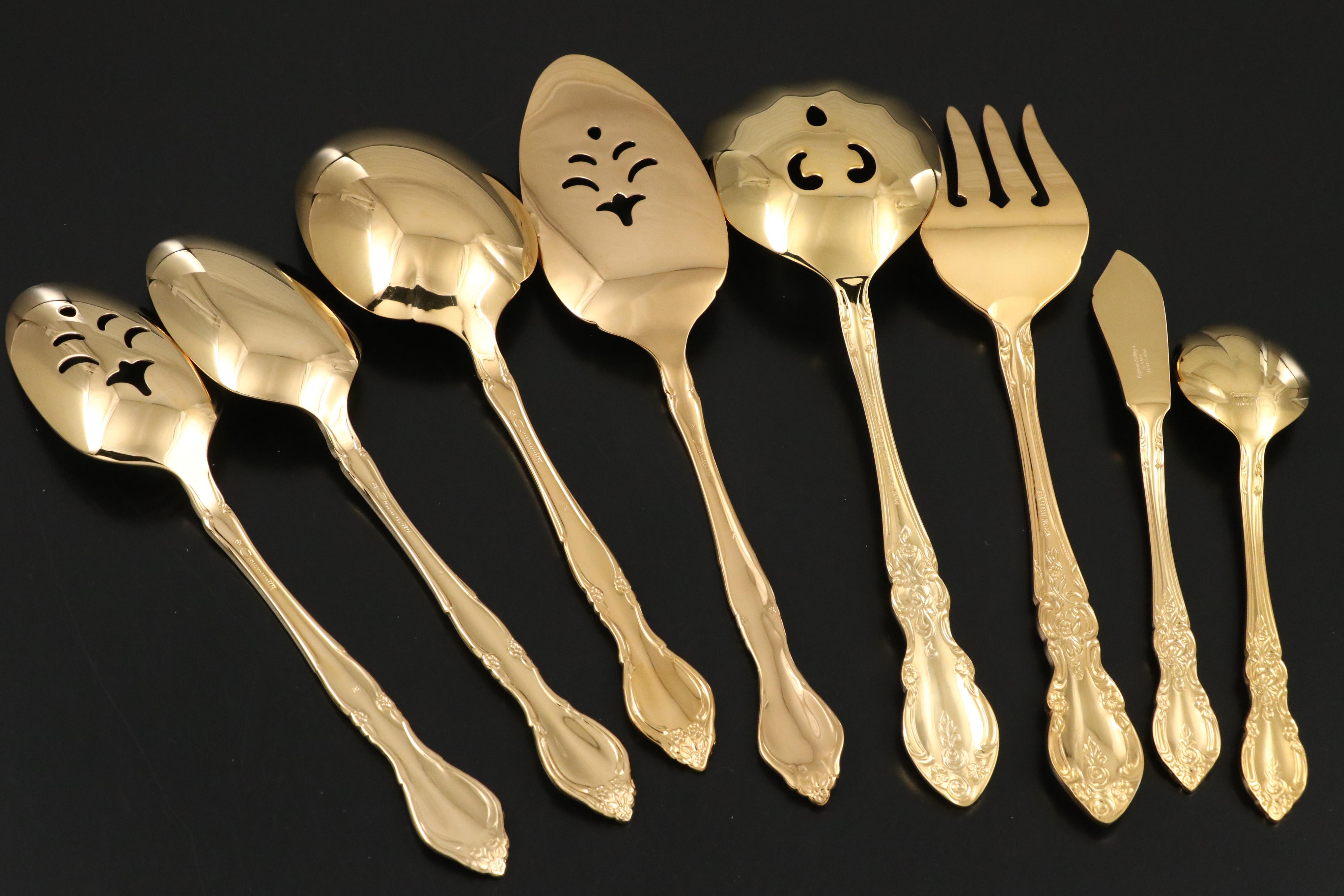 Supreme Cutlery by Towle Gold Finished Stainless Steel Flatware with Brass Tray