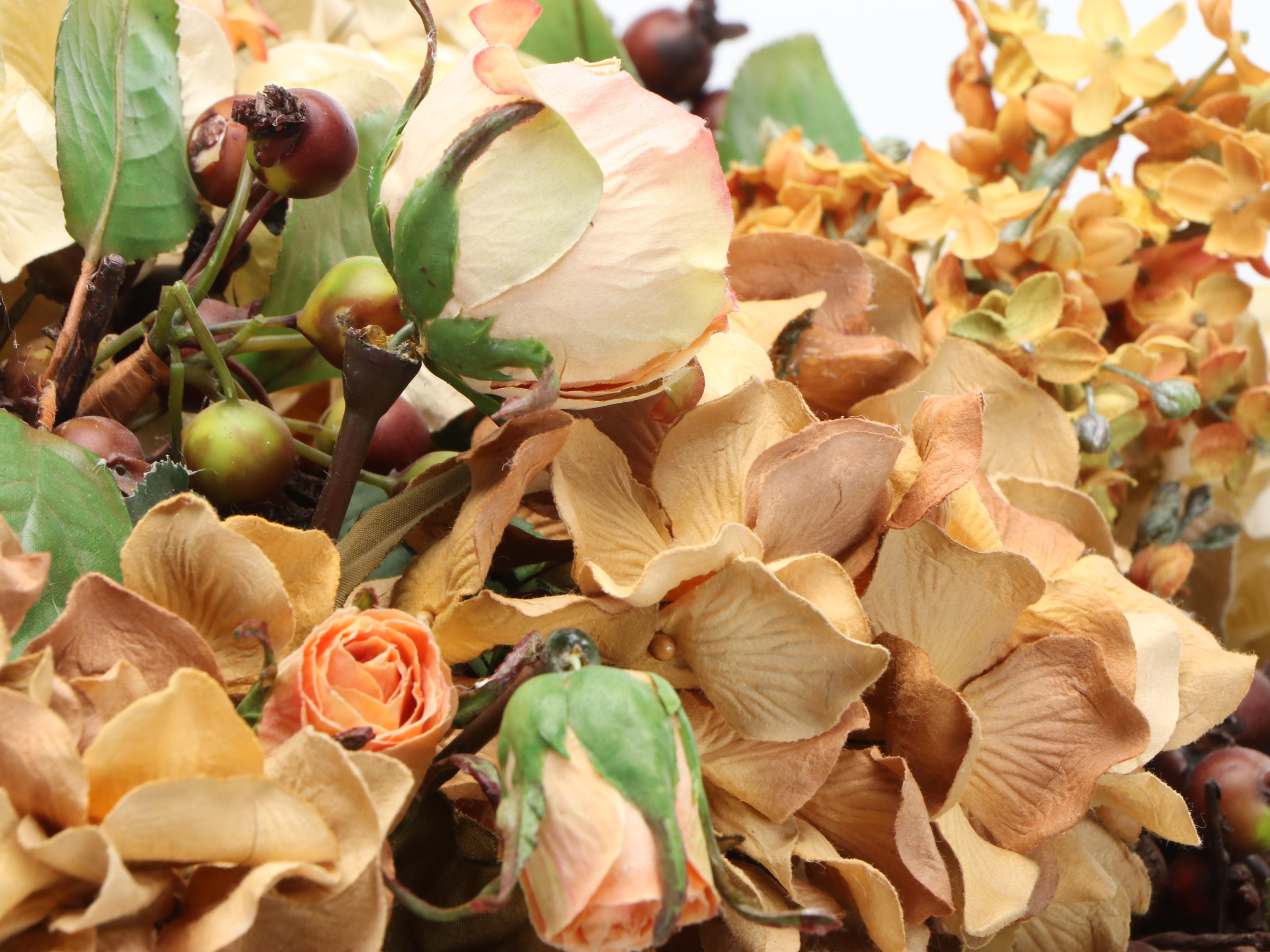 Anne Rice Ltd. Faux Rose and Chrysanthemum Floral Arrangement in Wire Planter