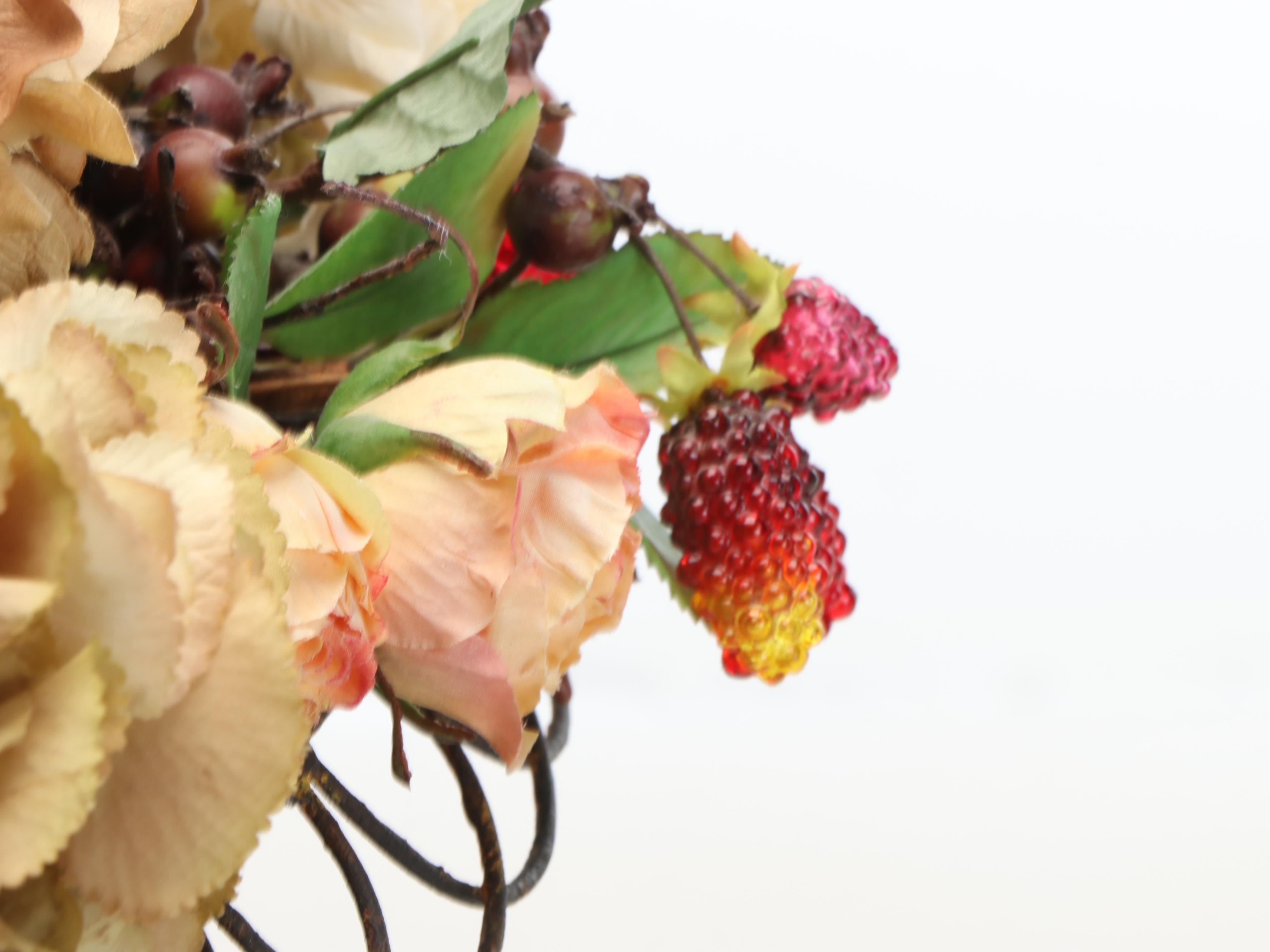 Anne Rice Ltd. Faux Rose and Chrysanthemum Floral Arrangement in Wire Planter