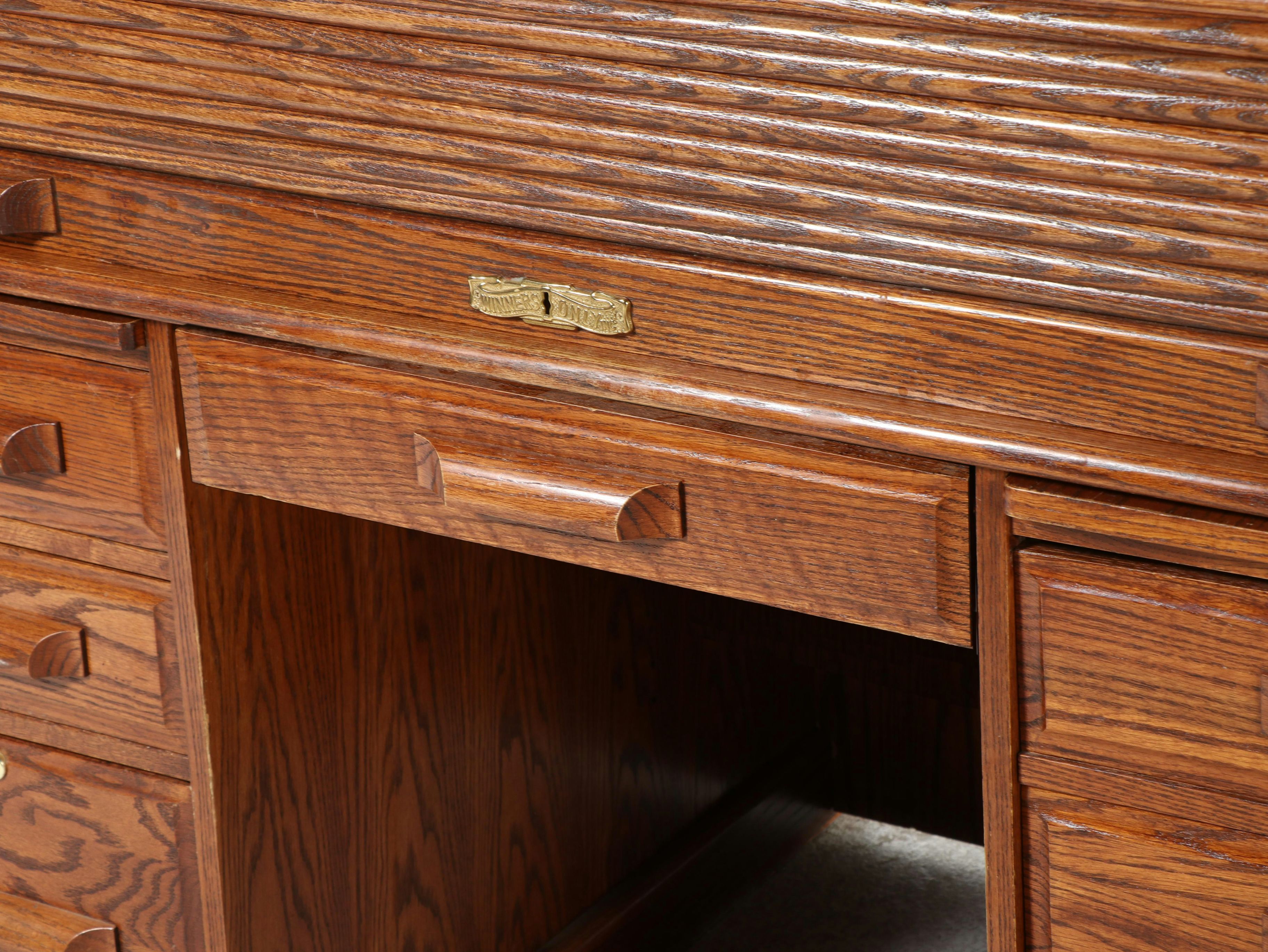 Winners Only Inc. Oak Roll-Top Desk and Chair, Late 20th Century
