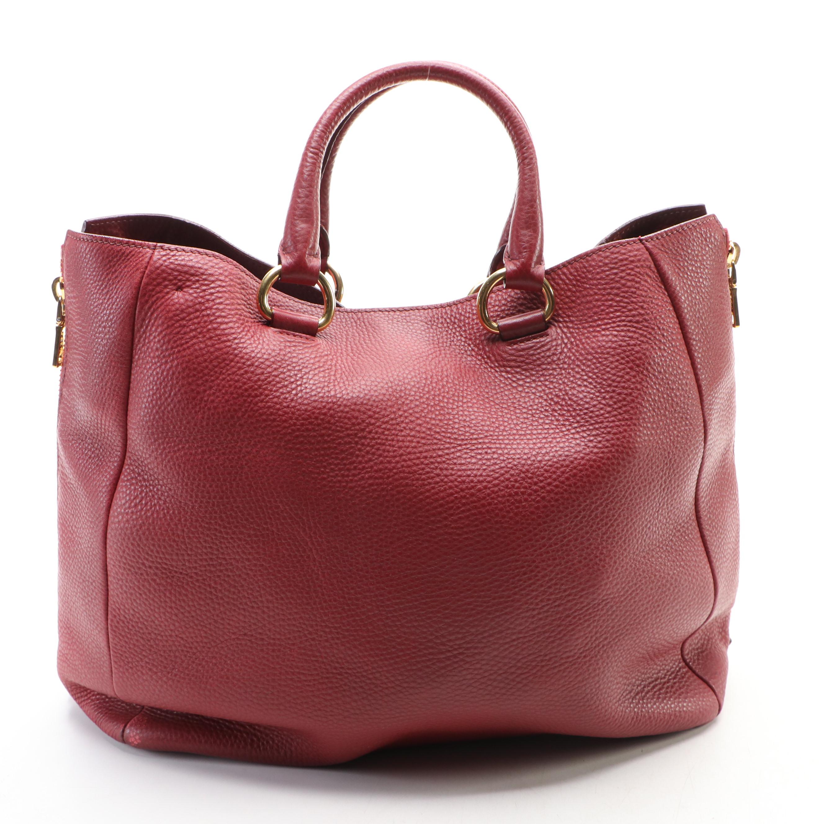 Prada Expandable Tote in Dark Red Vitello Daino Leather