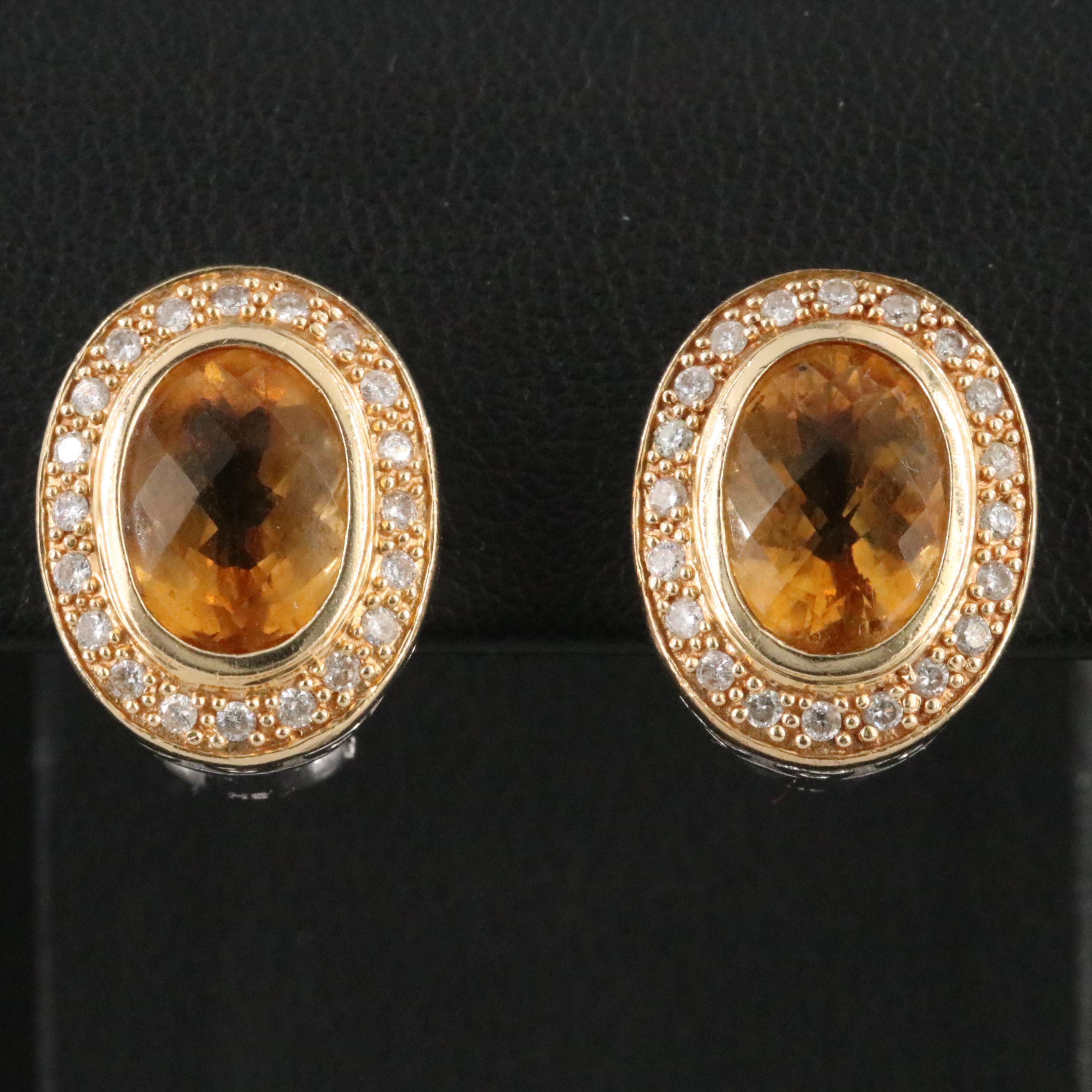 14K Two-Tone Citrine and Diamond Earrings