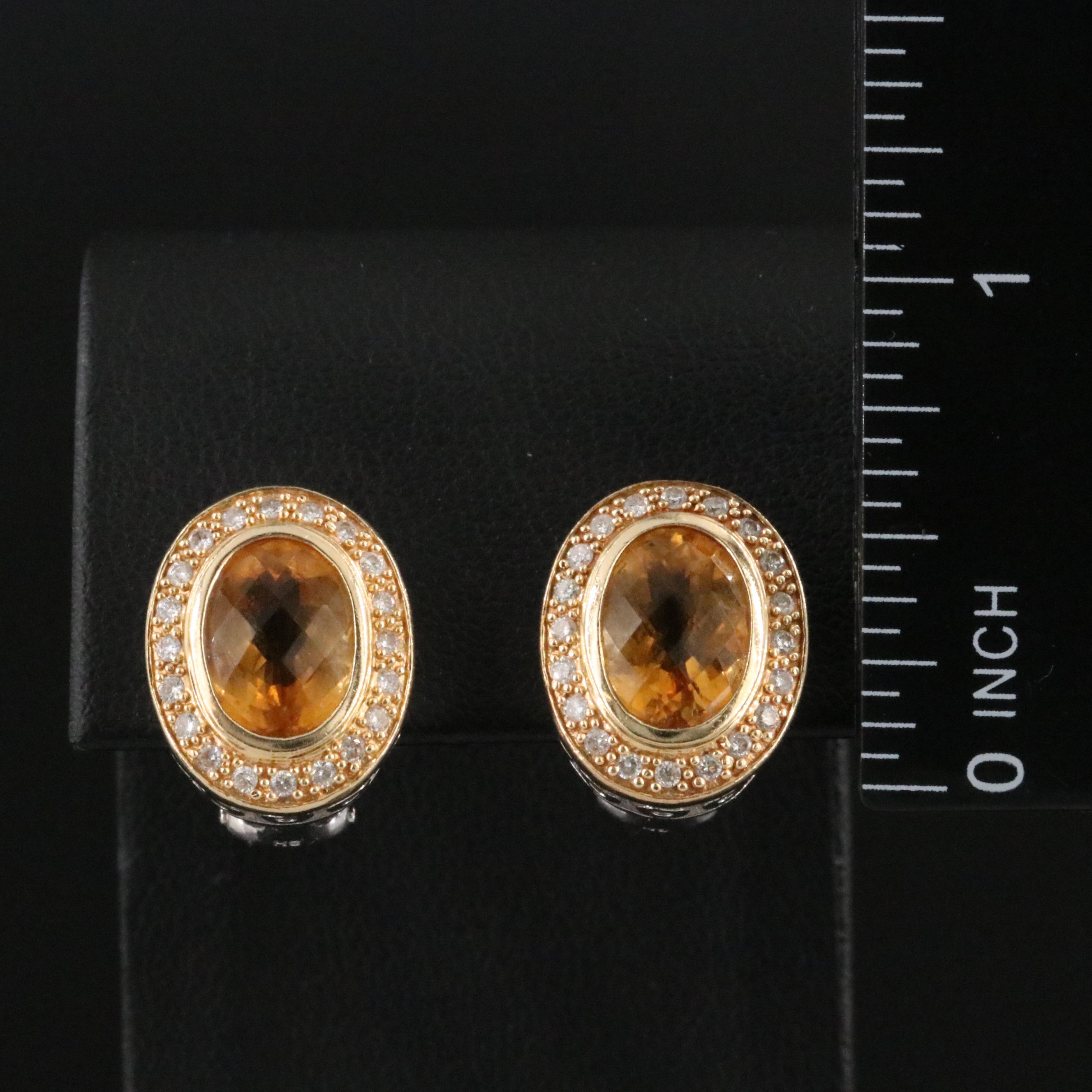 14K Two-Tone Citrine and Diamond Earrings