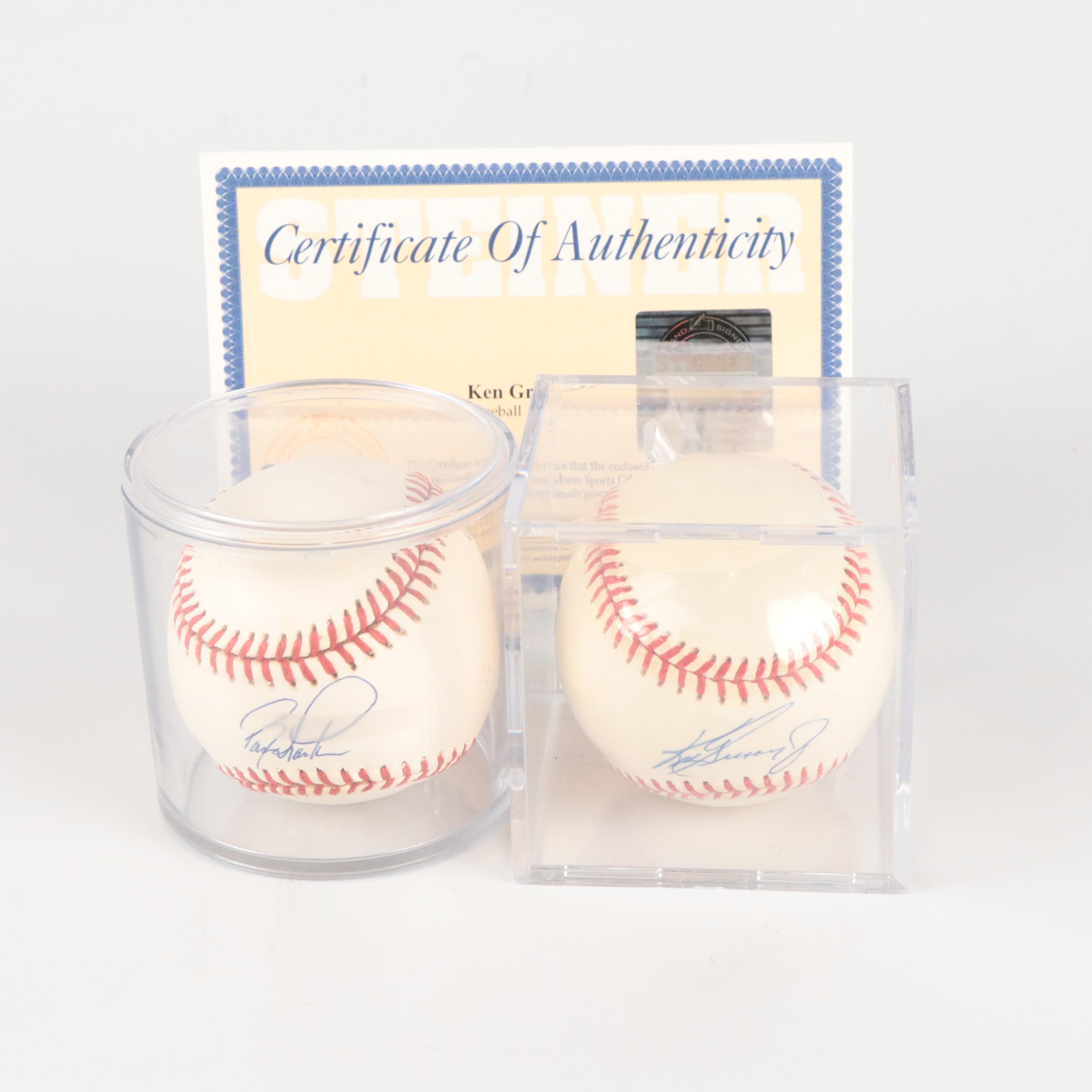 Ken Griffey Jr. and Barry Larkin Signed Rawlings Baseballs with Rookie Cards