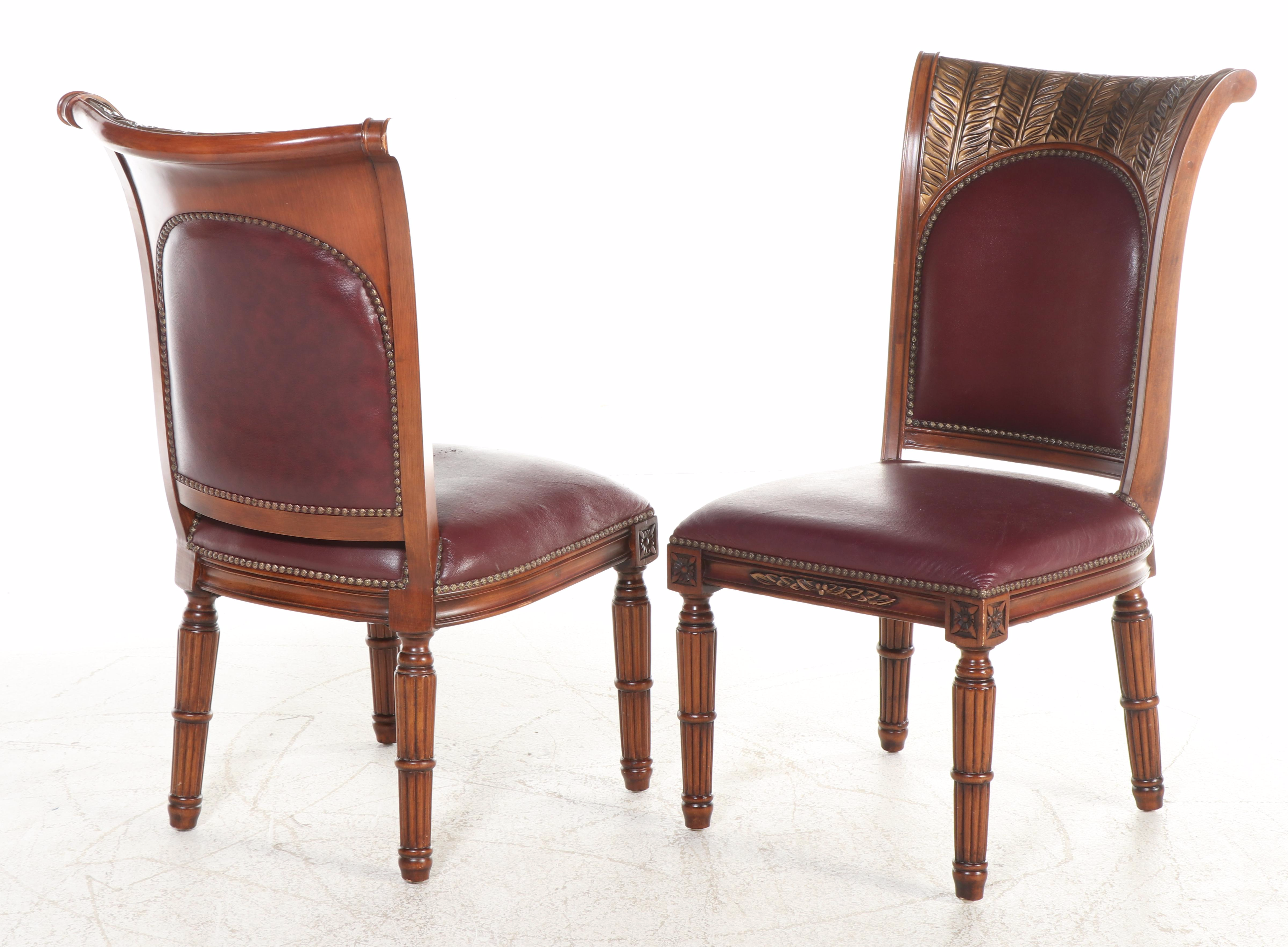 Set of Eight French Provincial Style Parcel Giltwood and Leather Dining Chairs
