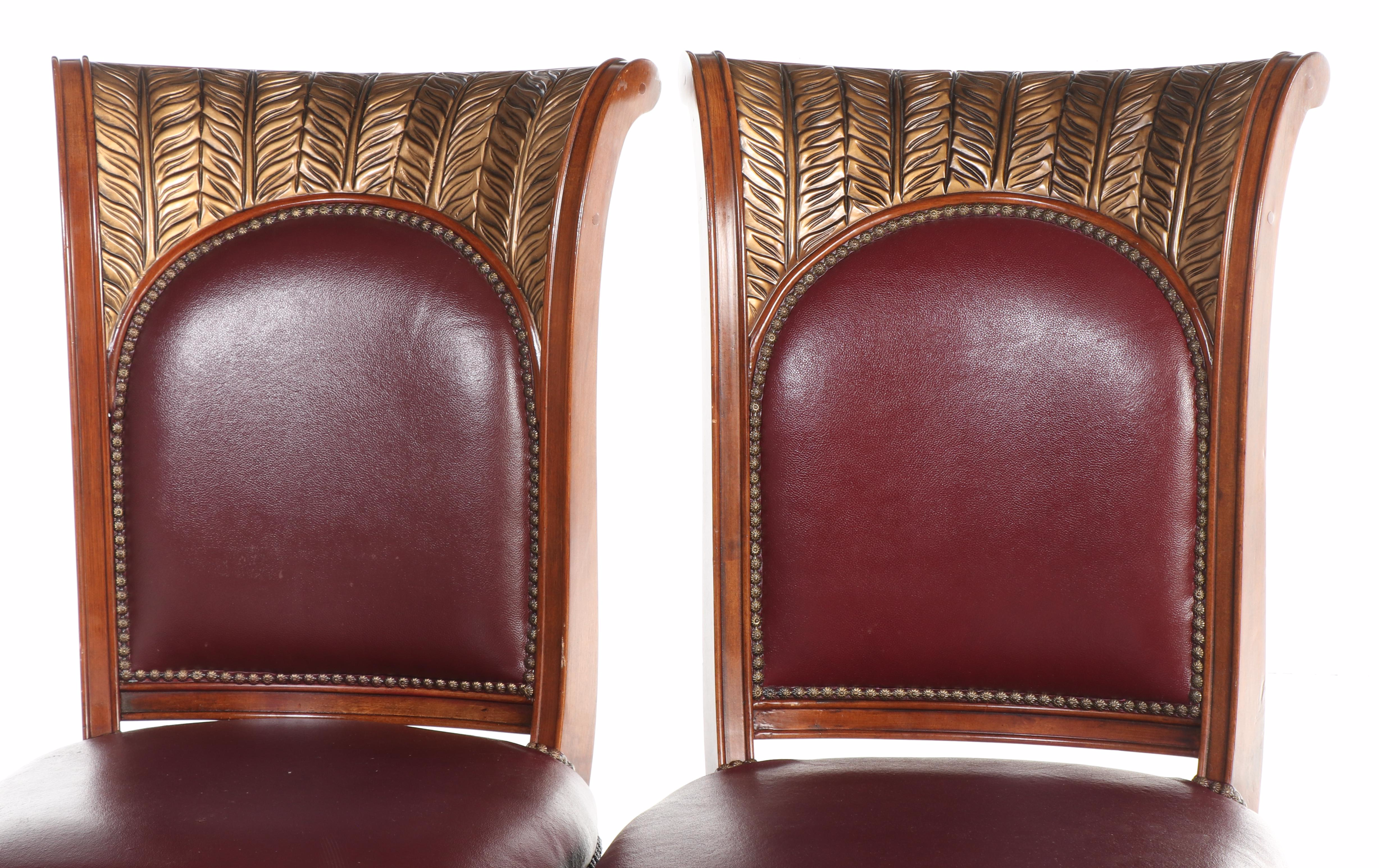 Set of Eight French Provincial Style Parcel Giltwood and Leather Dining Chairs