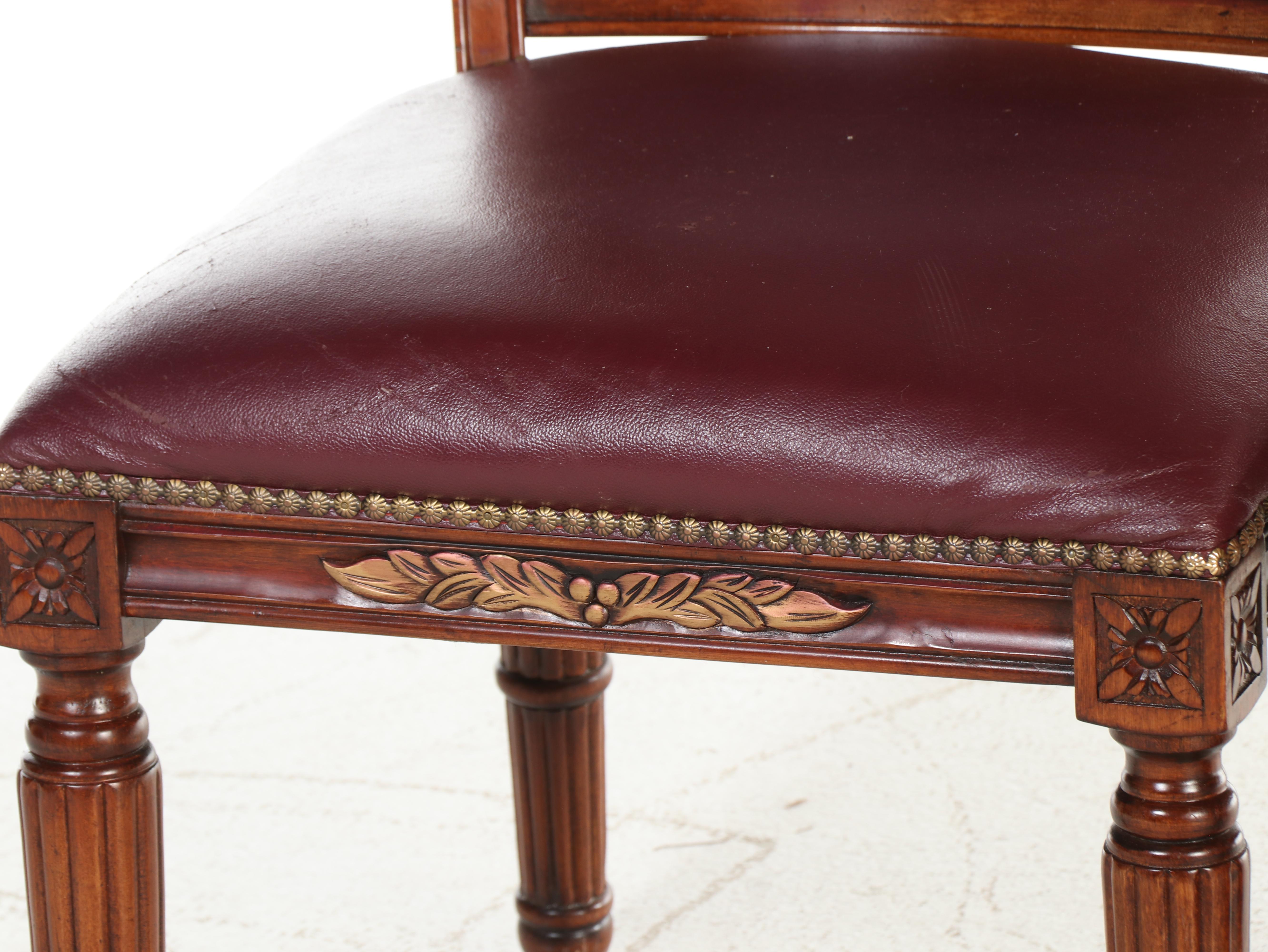 Set of Eight French Provincial Style Parcel Giltwood and Leather Dining Chairs