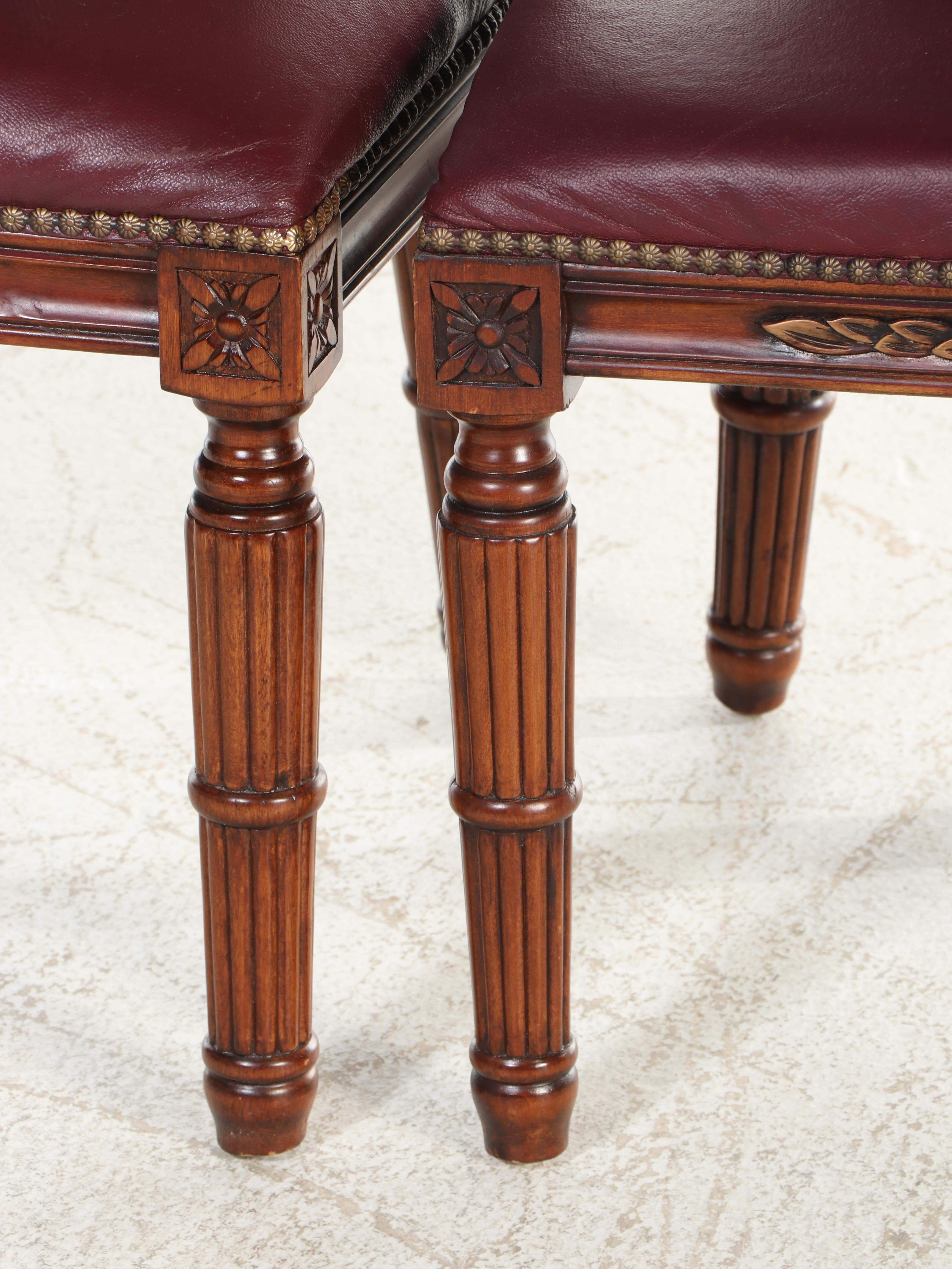 Set of Eight French Provincial Style Parcel Giltwood and Leather Dining Chairs