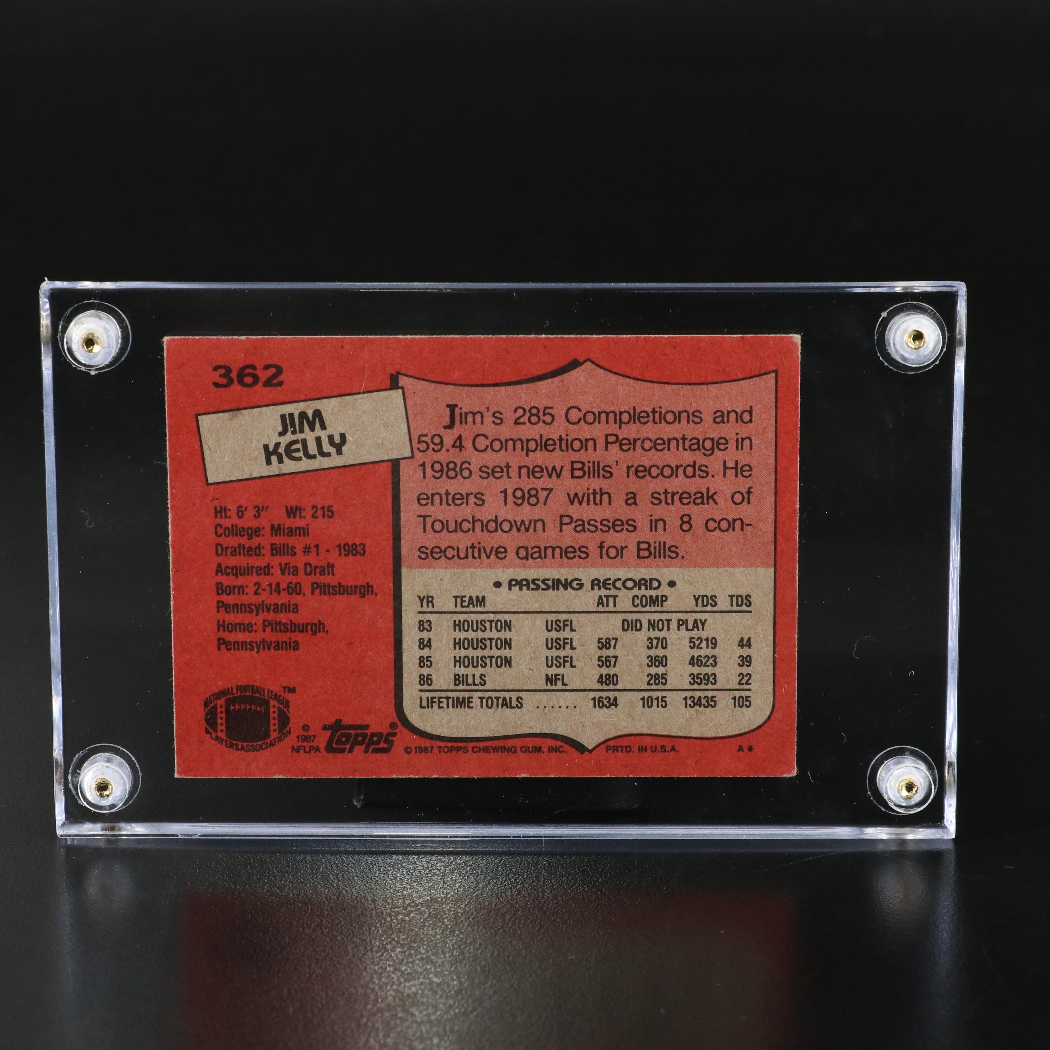 1987 Topps Jim Kelly Buffalo Bills Rookie Football Card