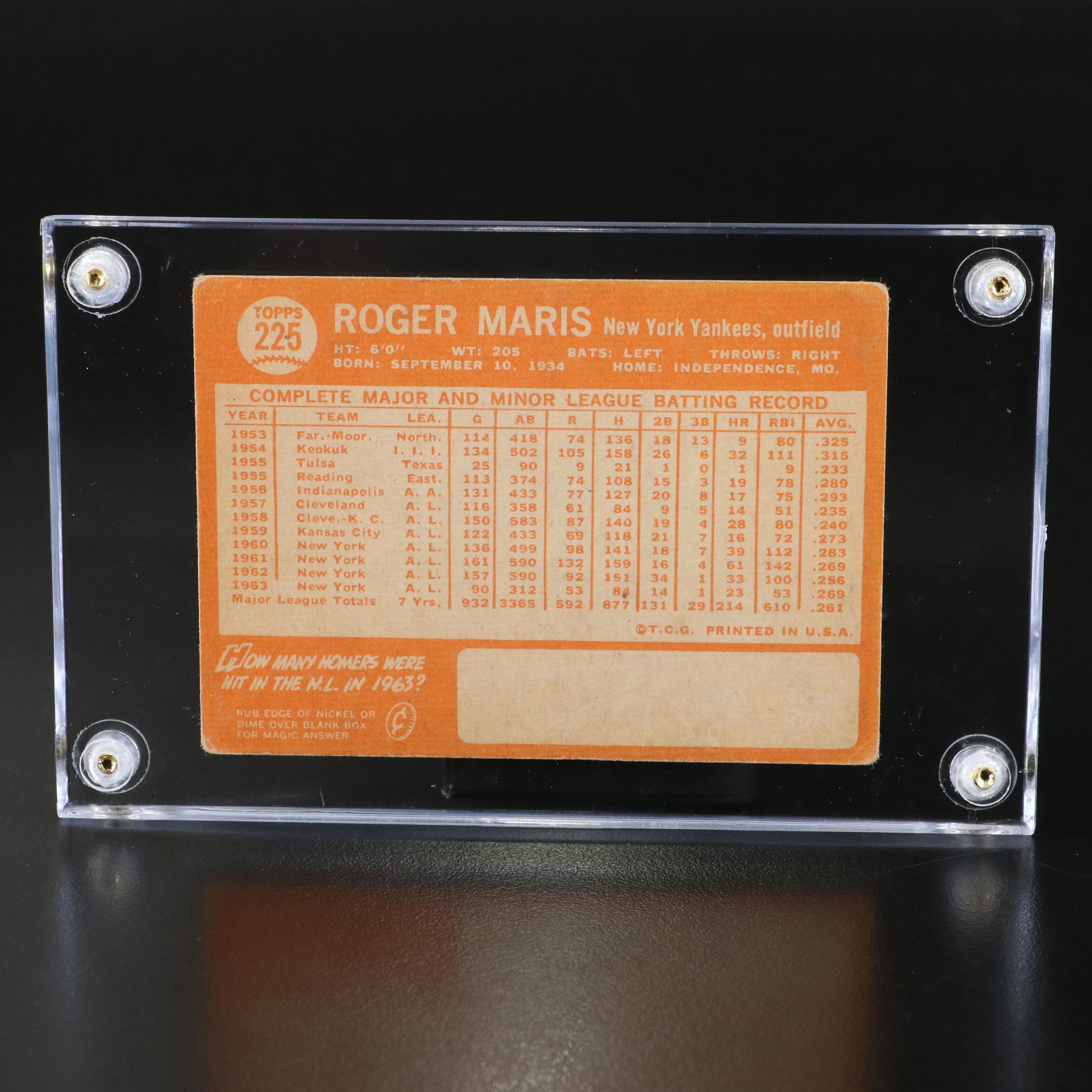 1964 Topps Roger Maris New York Yankees Baseball Card