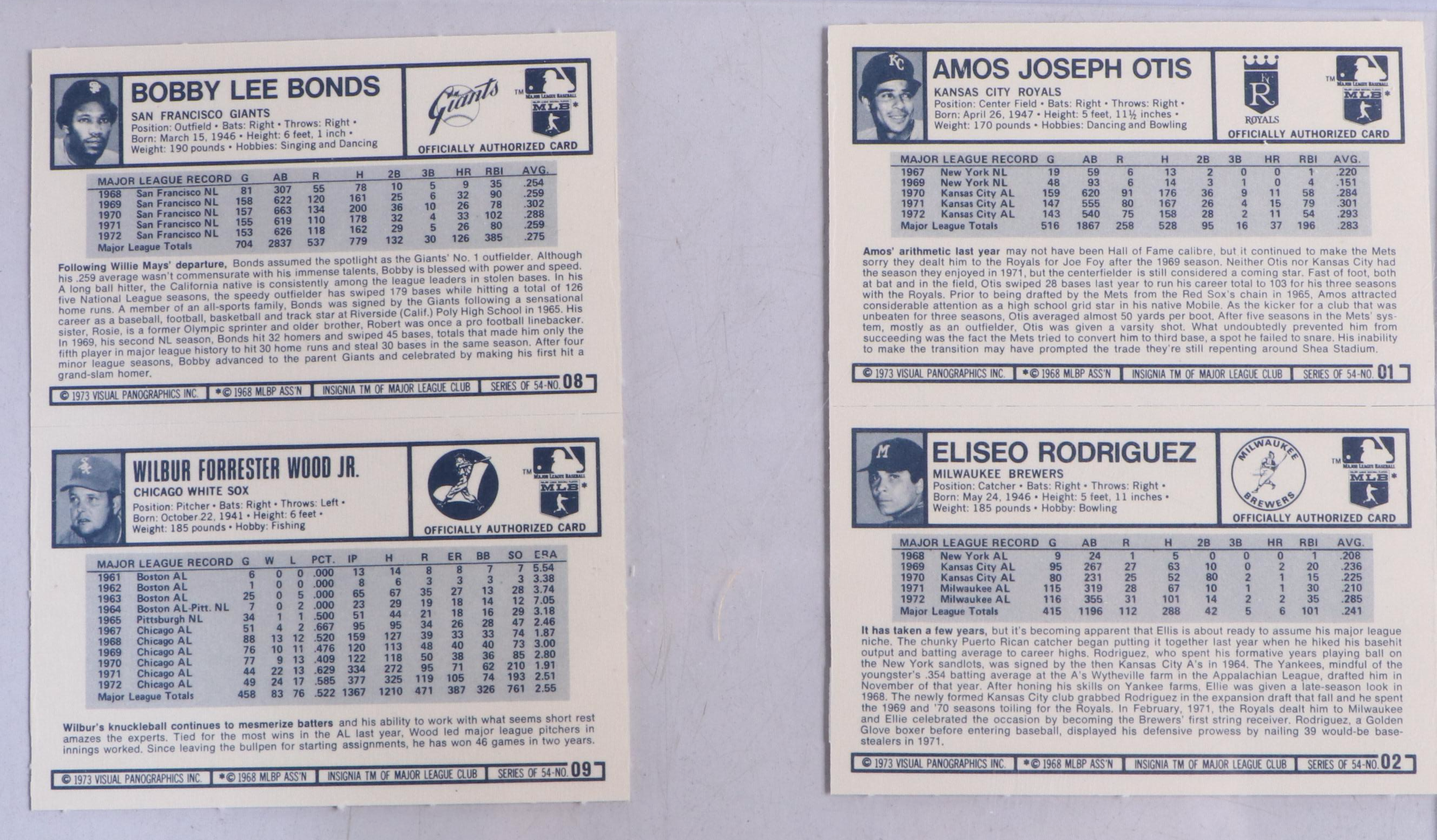 1973 Kelloggs Baseball Card Panels Featuring Reggie Jackson, Lou Brock, and More