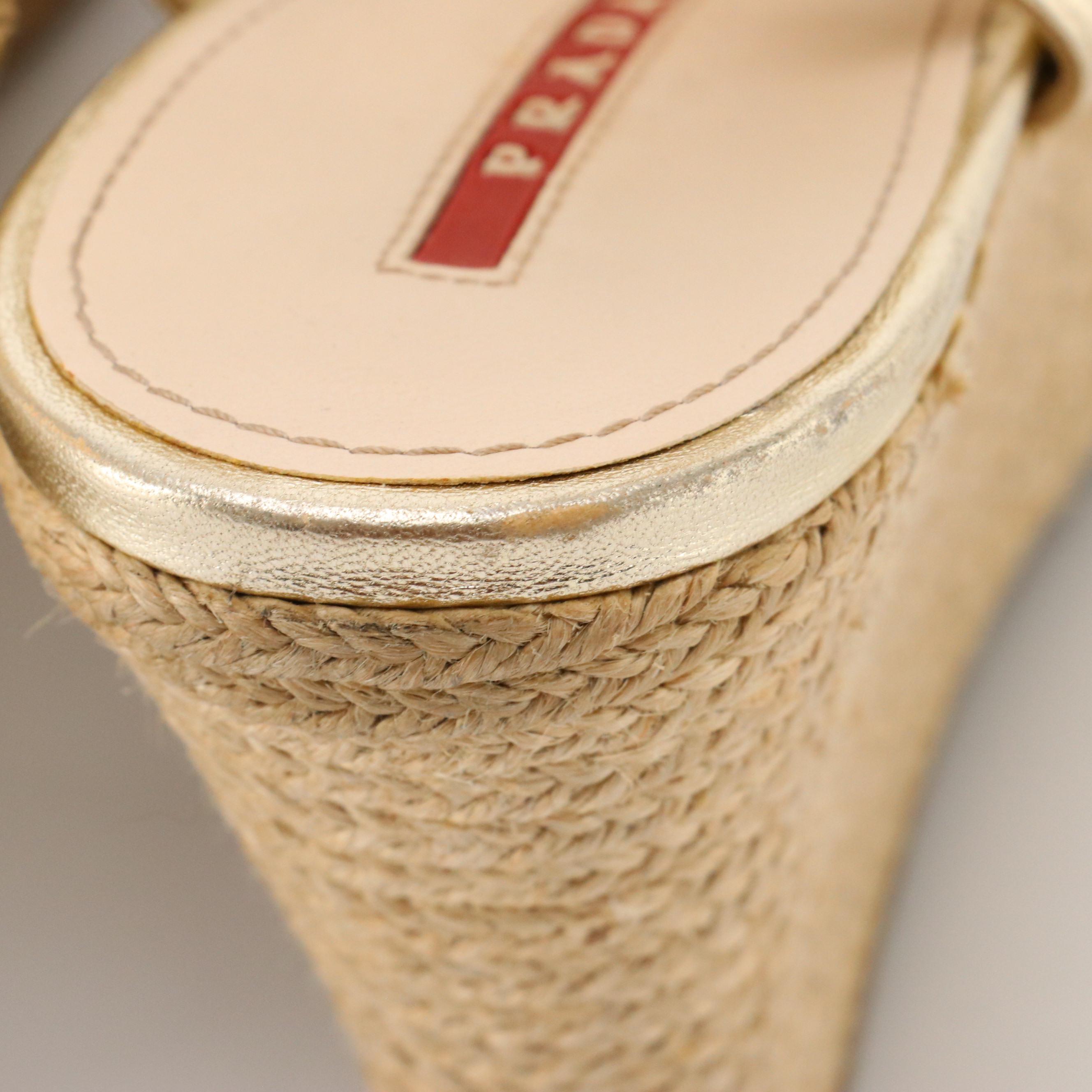 Prada Braided Metallic Leather Cage Slingback Espadrille Wedges