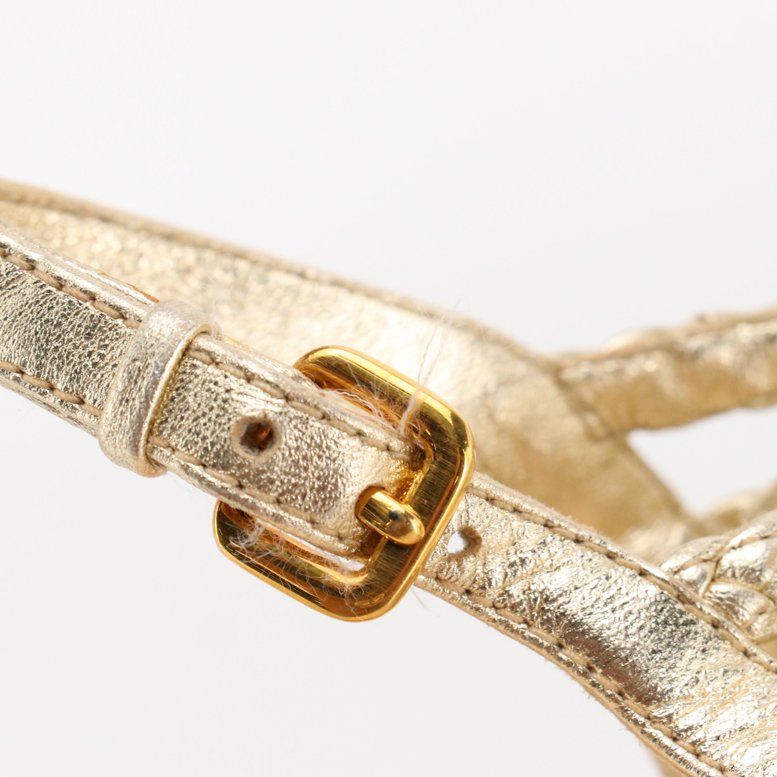 Prada Braided Metallic Leather Cage Slingback Espadrille Wedges