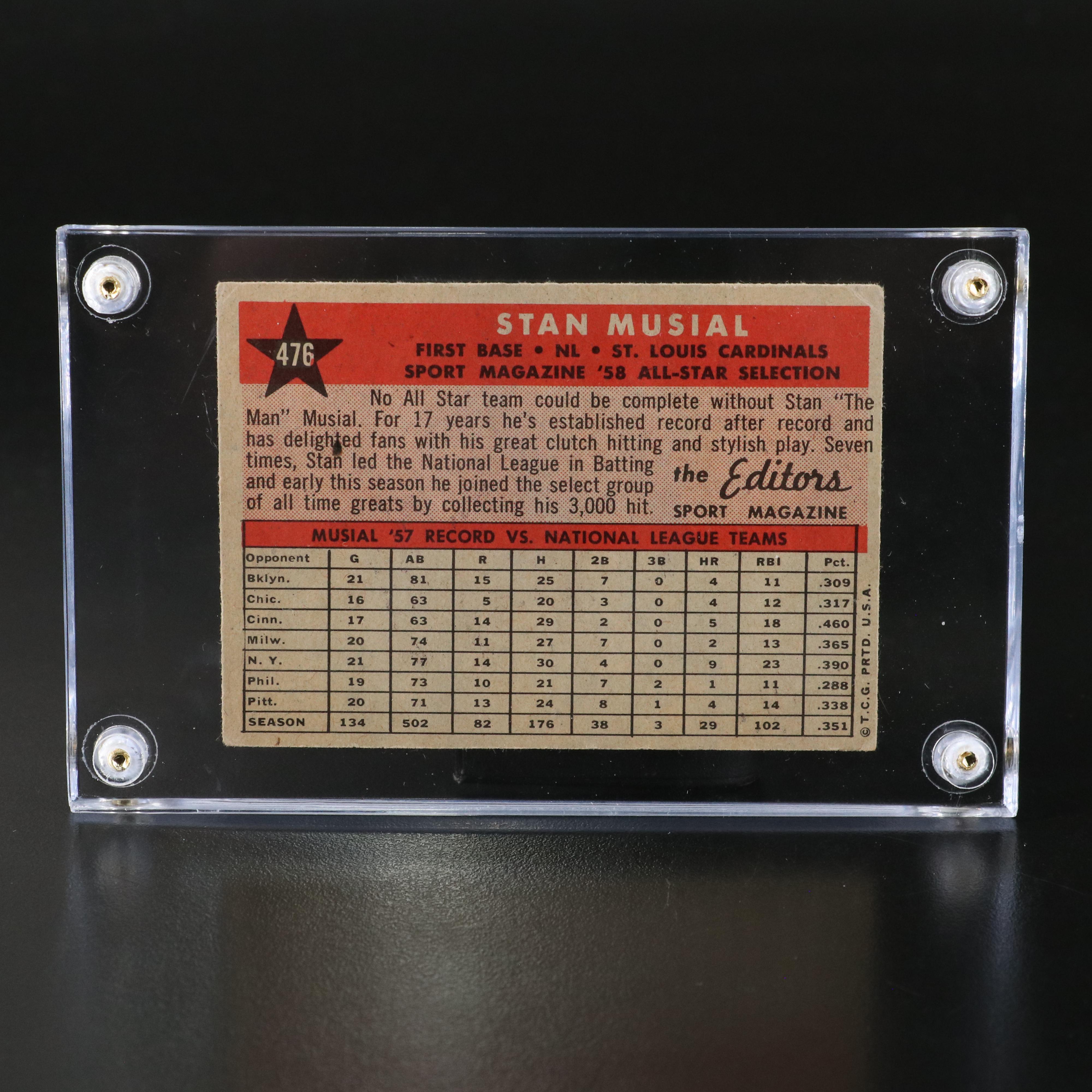 1958 Topps Stan Musial Sport Magazine All-Star Baseball Card