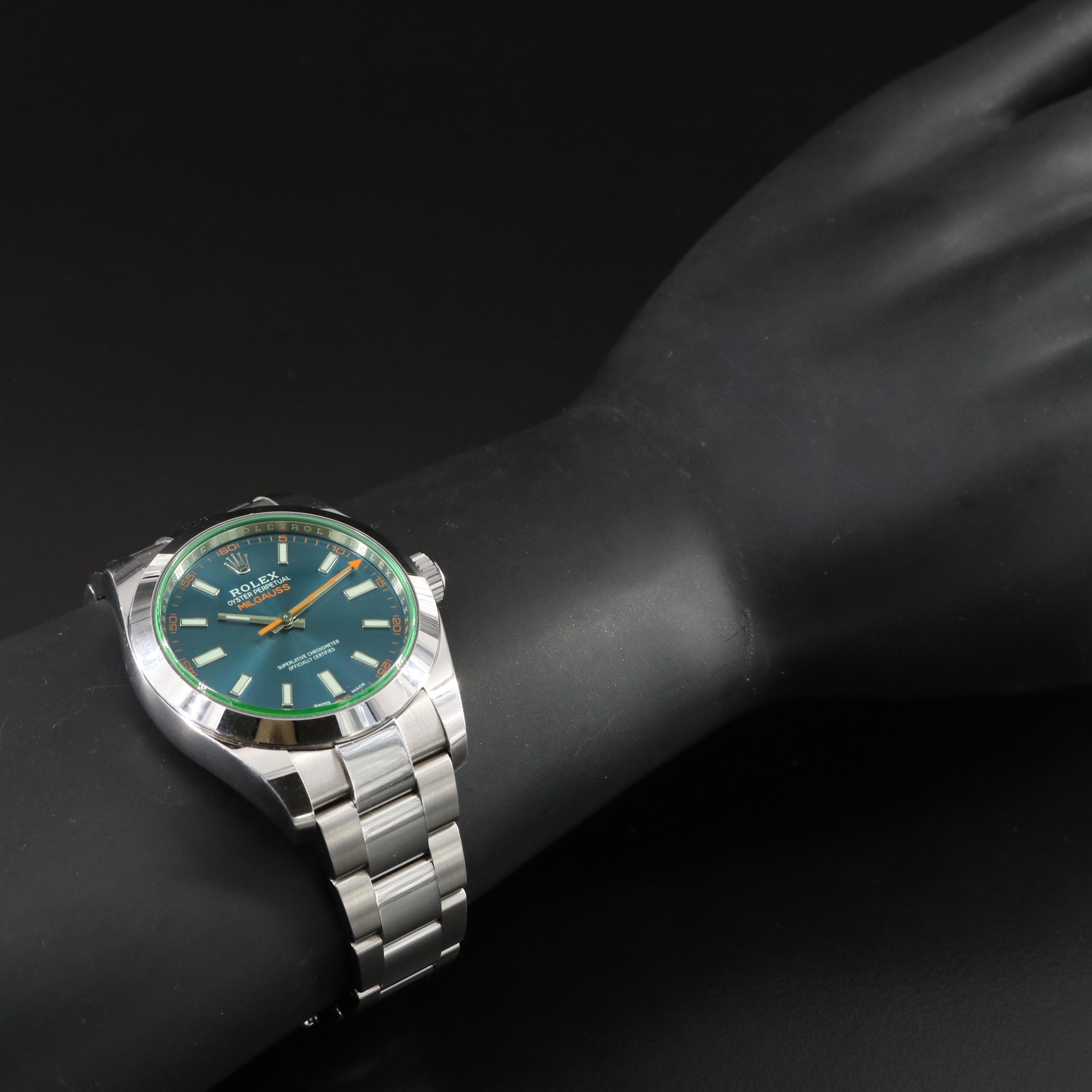 2018 Rolex Oyster Perpetual Milgauss Blue Dial with Green Sapphire Crystal Watch