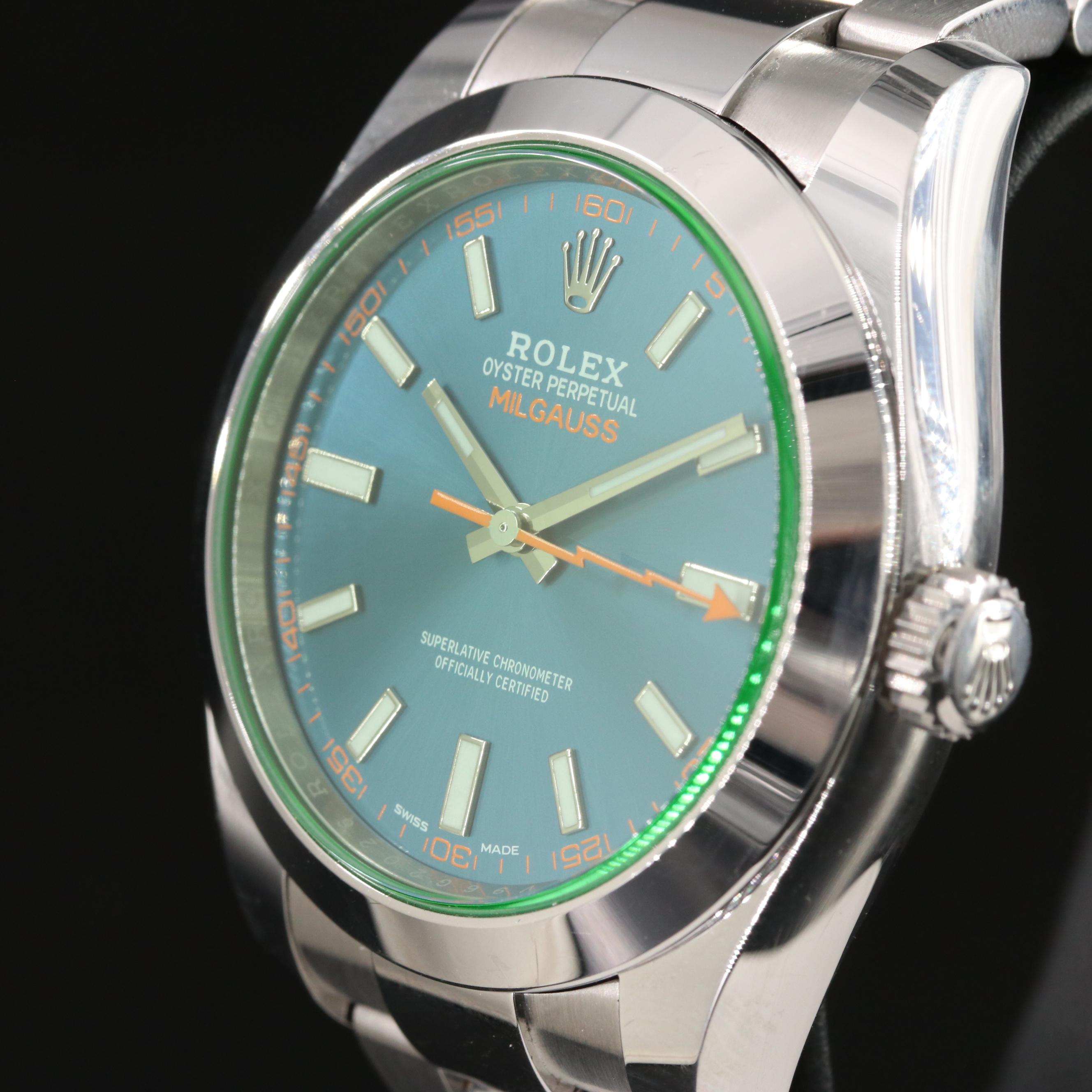 2018 Rolex Oyster Perpetual Milgauss Blue Dial with Green Sapphire Crystal Watch
