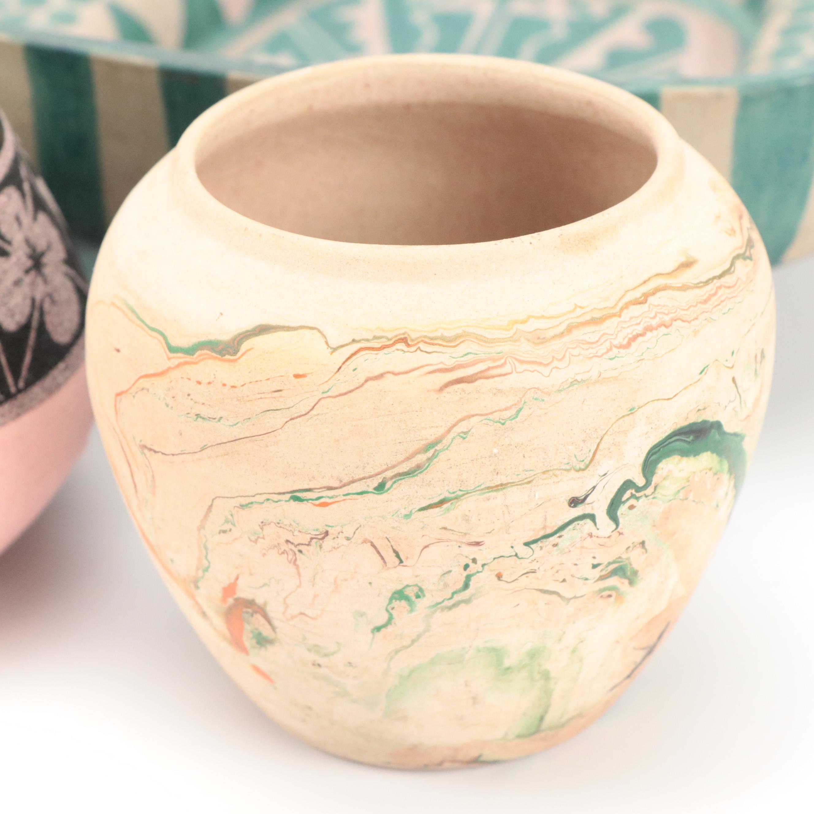 Nemadji Pottery and Craig White Eagle Vases with Other Bowl