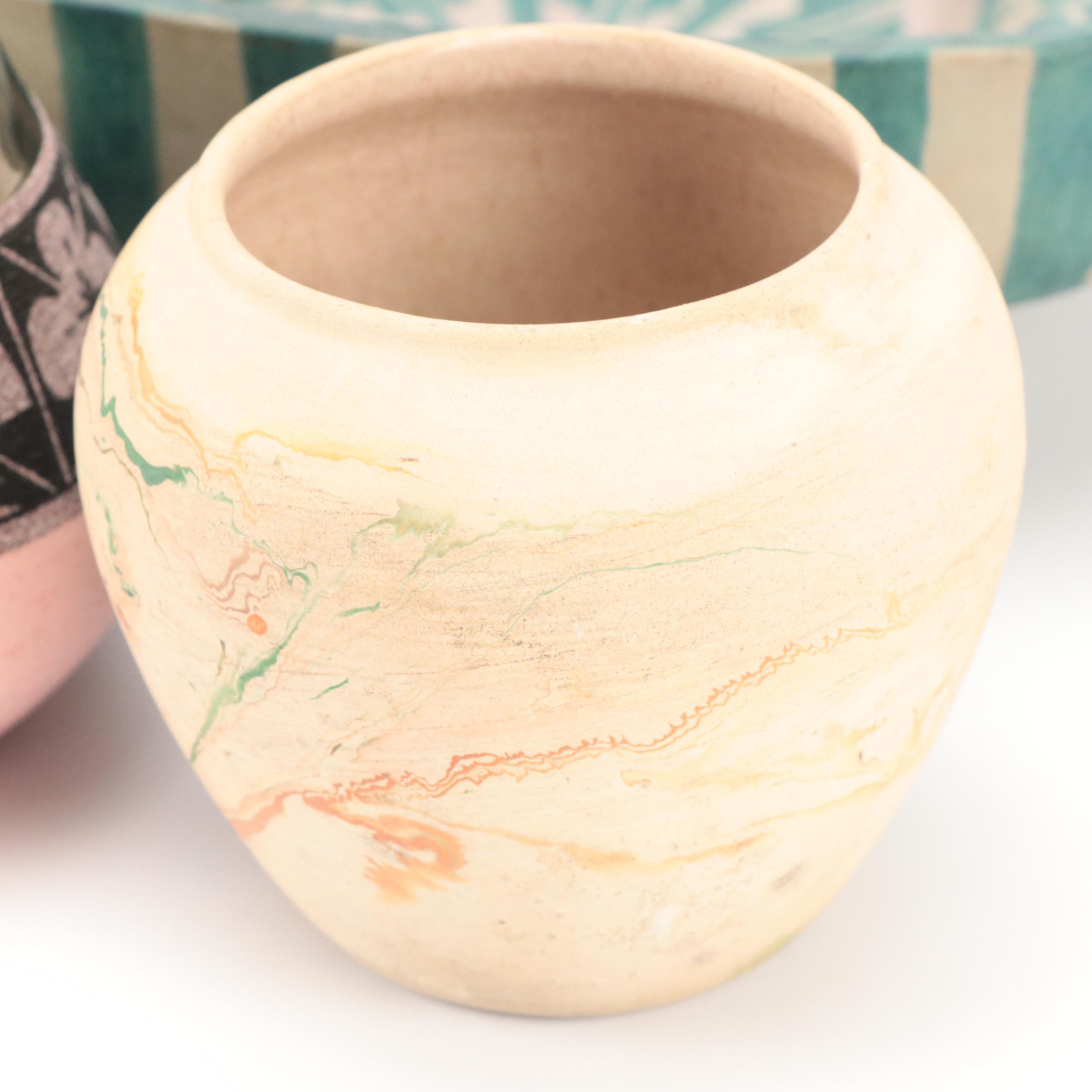 Nemadji Pottery and Craig White Eagle Vases with Other Bowl