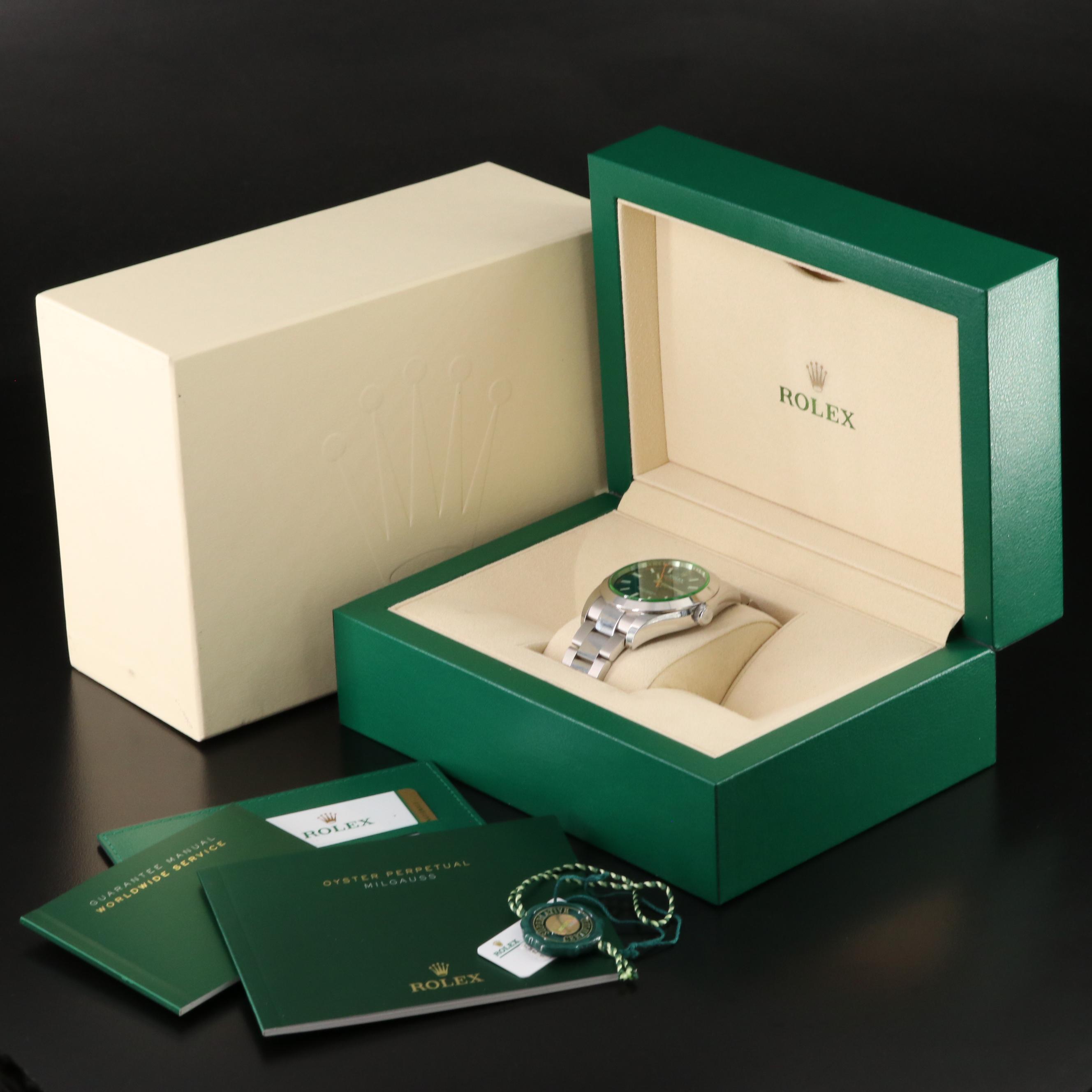 2018 Rolex Oyster Perpetual Milgauss Blue Dial with Green Sapphire Crystal Watch