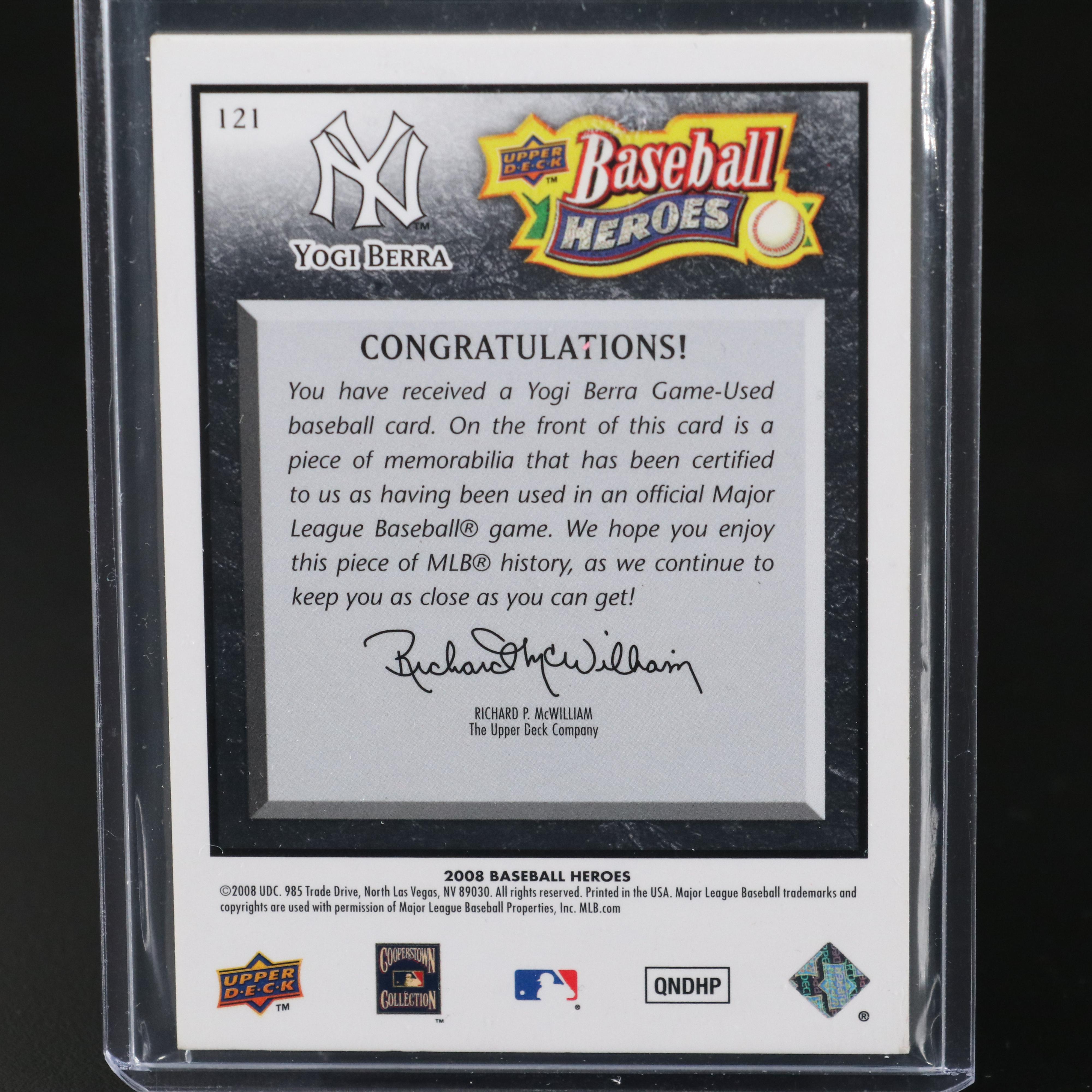 2008 Upper Deck Yogi Berra Baseball Heroes New York Yankees Relic Card