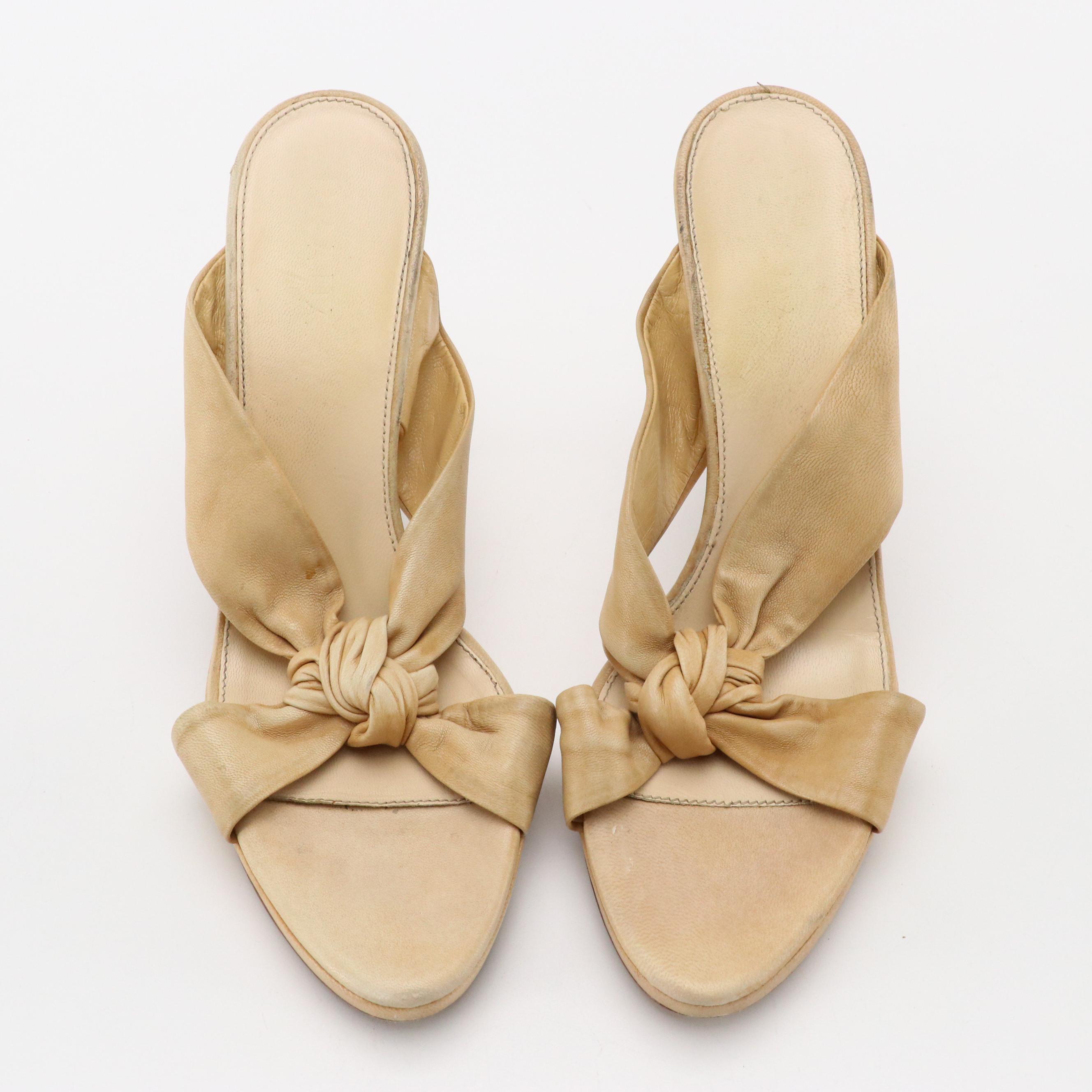 Prada Knotted Strap Platform Sandals in Neutral Leather