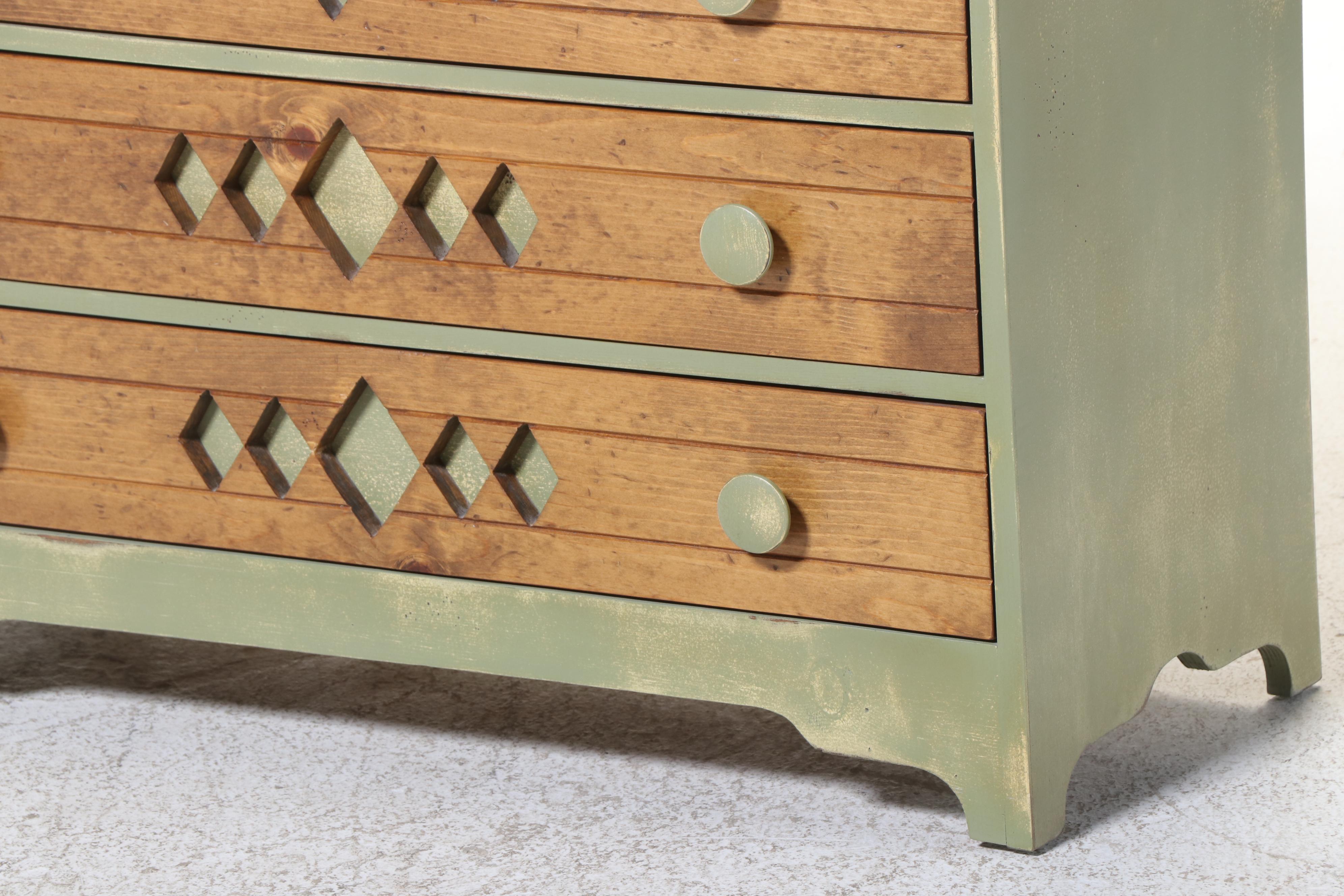 Ron Fisher Furniture Primitive Pine and Green-Painted Four-Drawer Chest