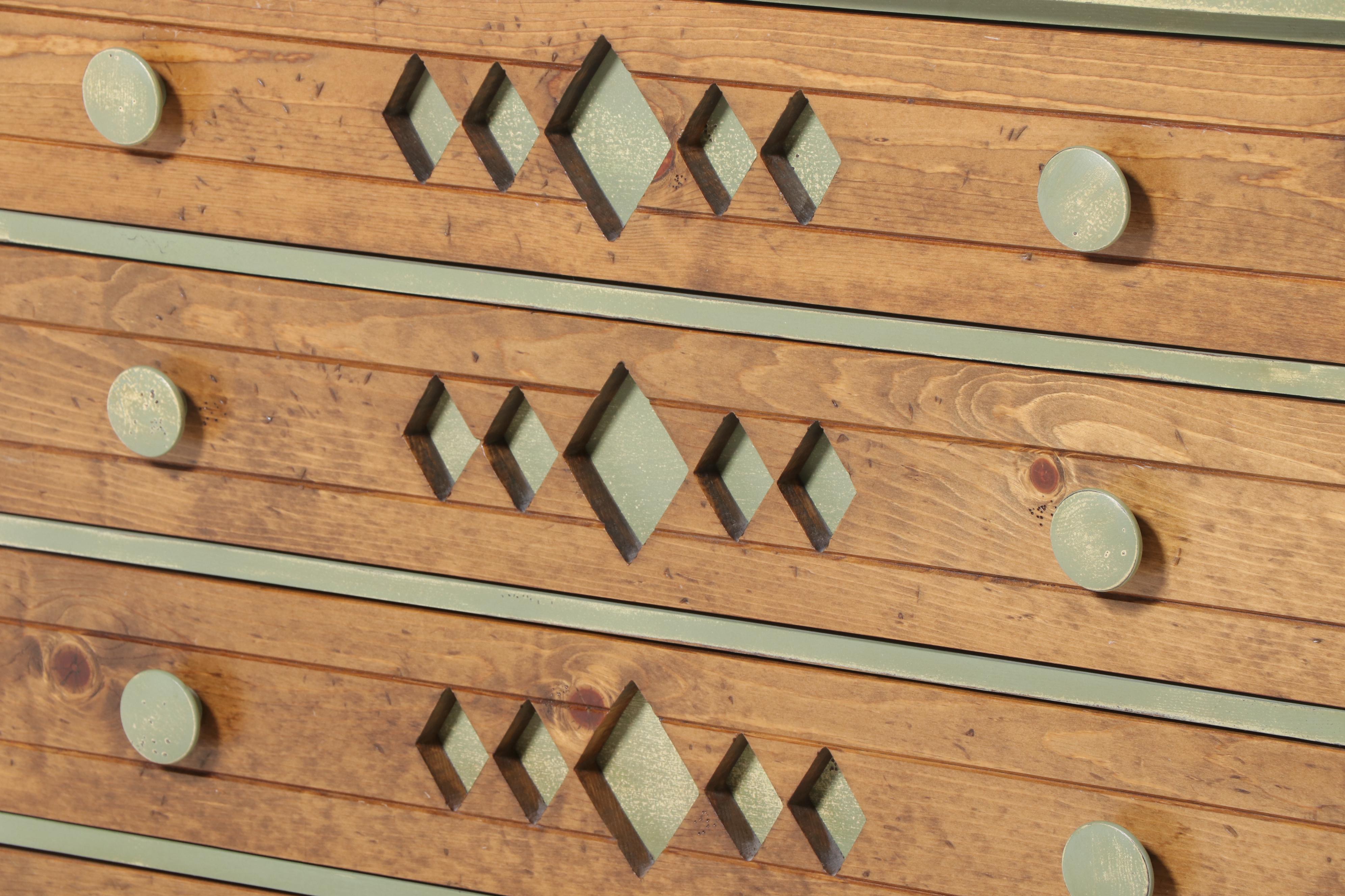 Ron Fisher Furniture Primitive Pine and Green-Painted Four-Drawer Chest