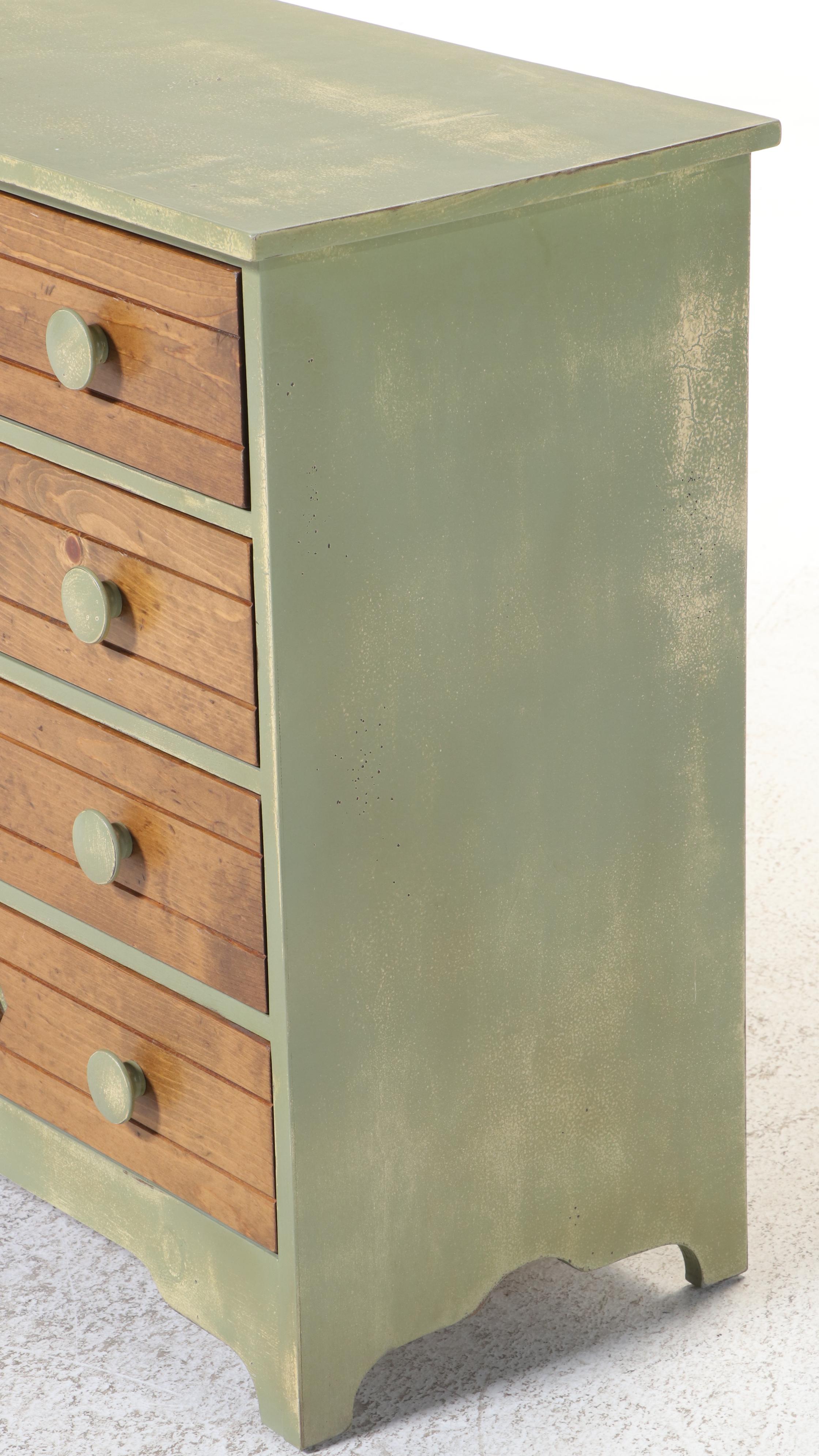 Ron Fisher Furniture Primitive Pine and Green-Painted Four-Drawer Chest