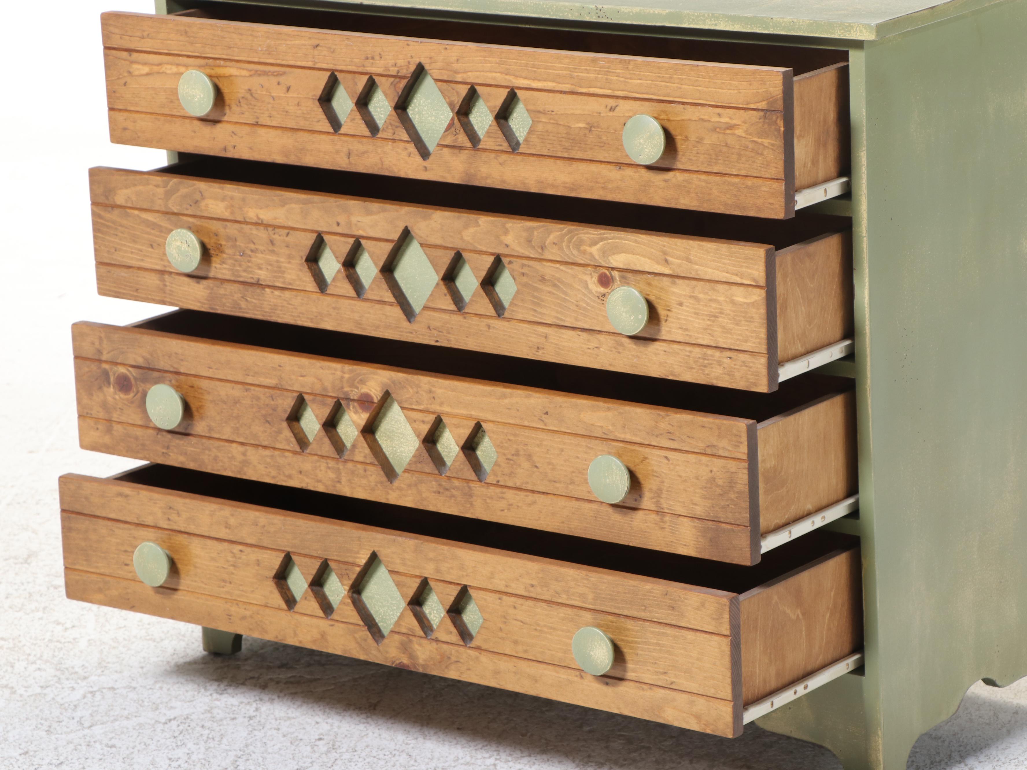 Ron Fisher Furniture Primitive Pine and Green-Painted Four-Drawer Chest