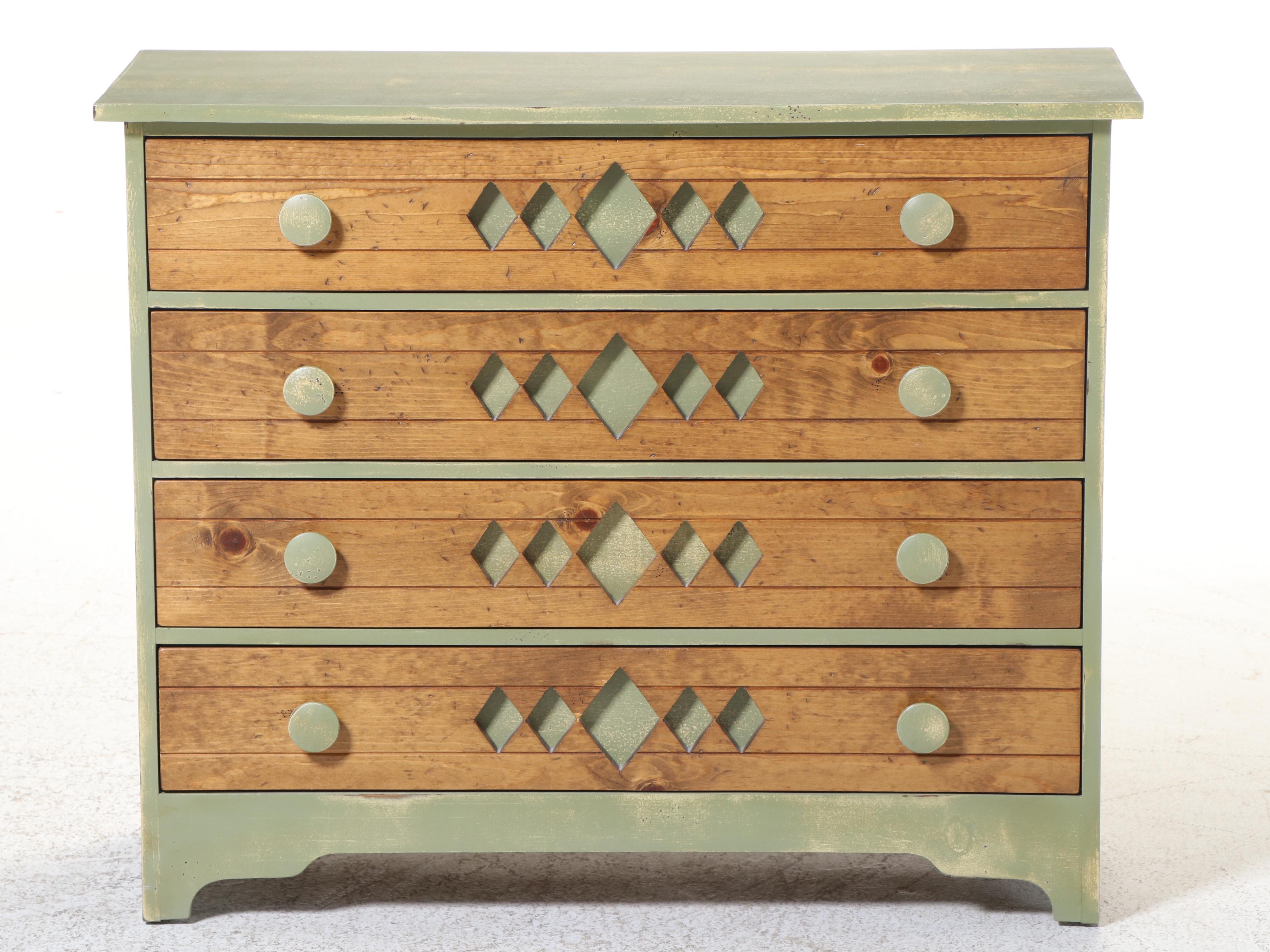 Ron Fisher Furniture Primitive Pine and Green-Painted Four-Drawer Chest