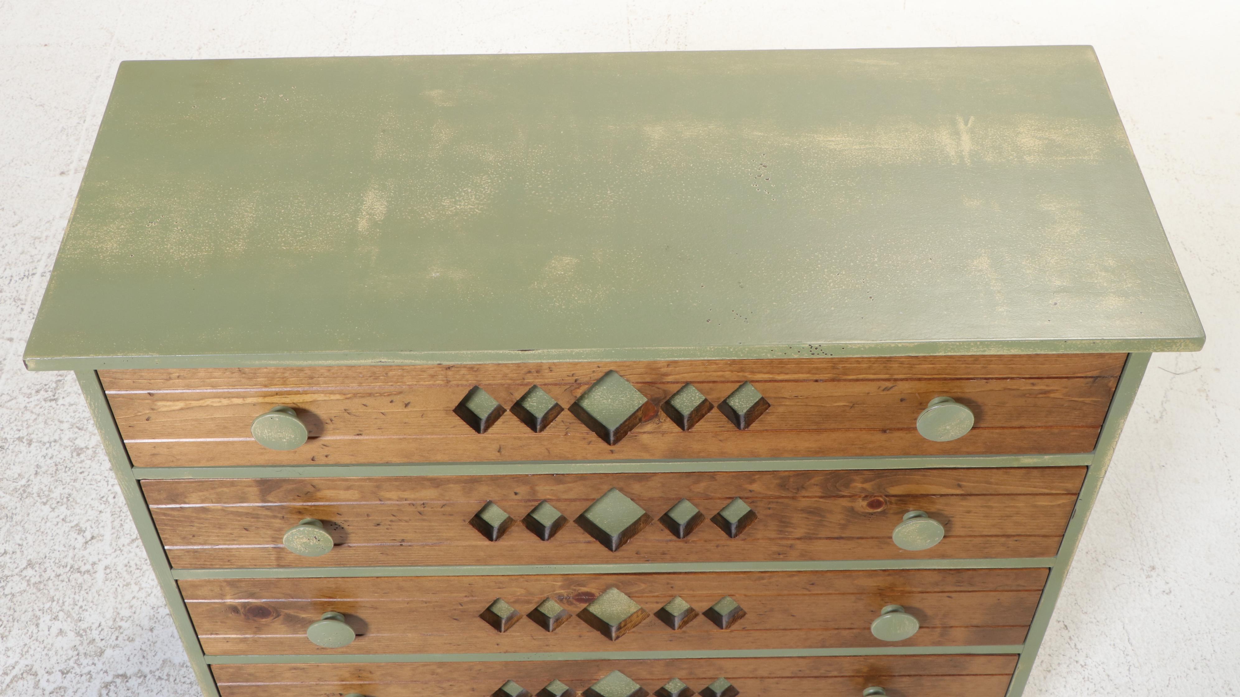 Ron Fisher Furniture Primitive Pine and Green-Painted Four-Drawer Chest