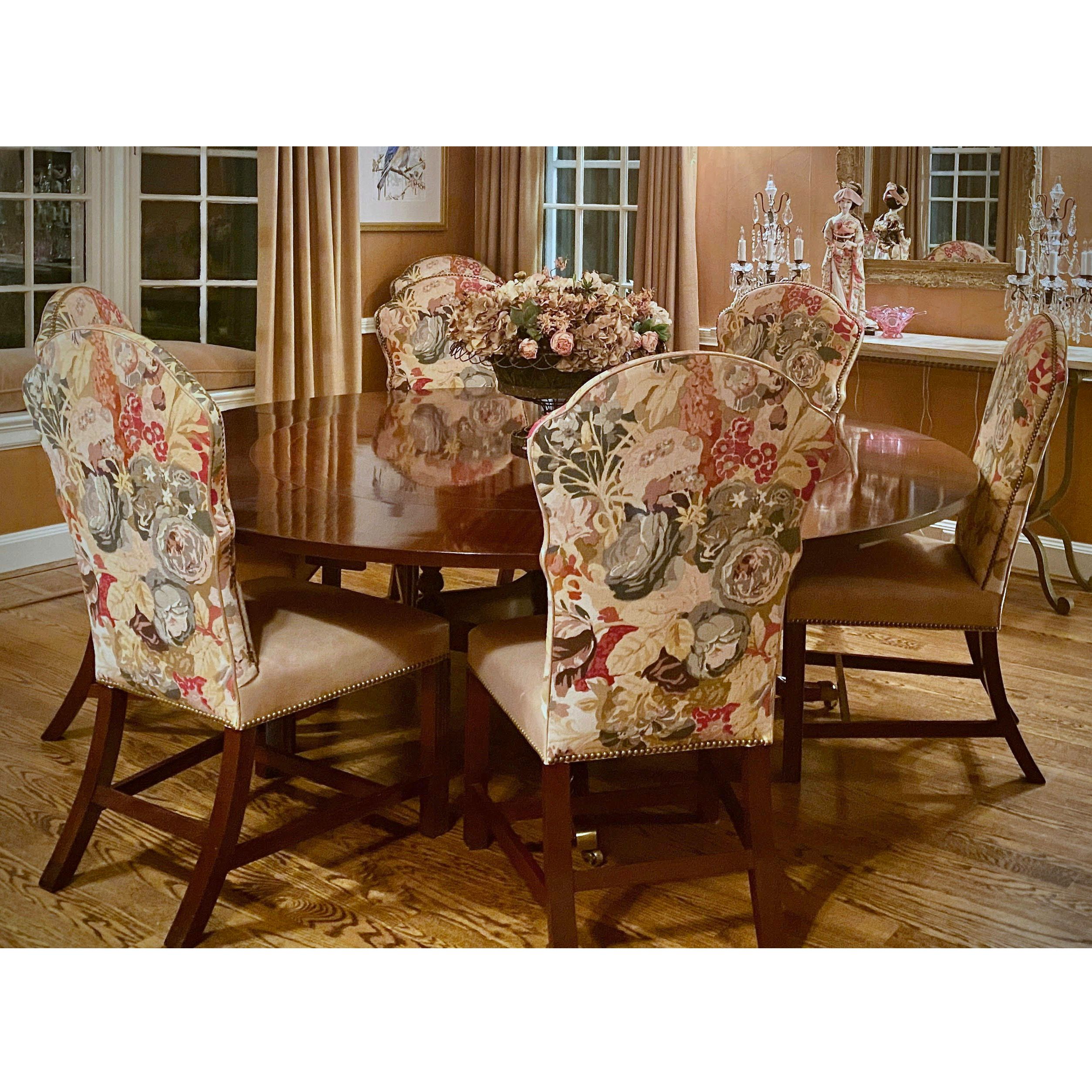 Regency Style Round Mahogany Dining Table and Hickory Chair "Marlboro" Chairs