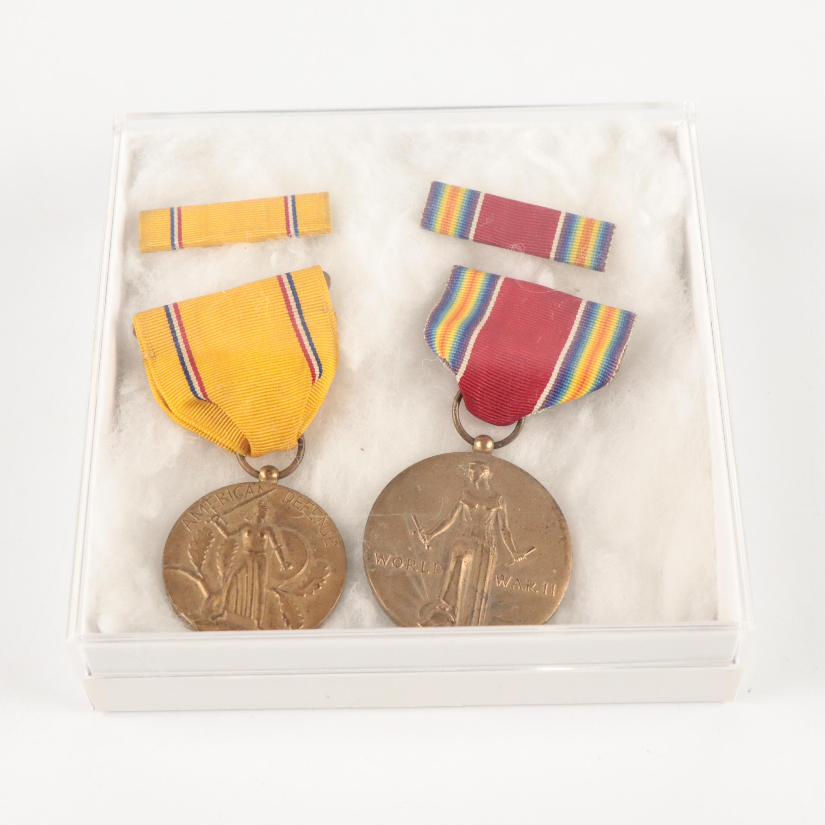 WWII Era Victory and American Defense Medals with Clock, Marbles and More