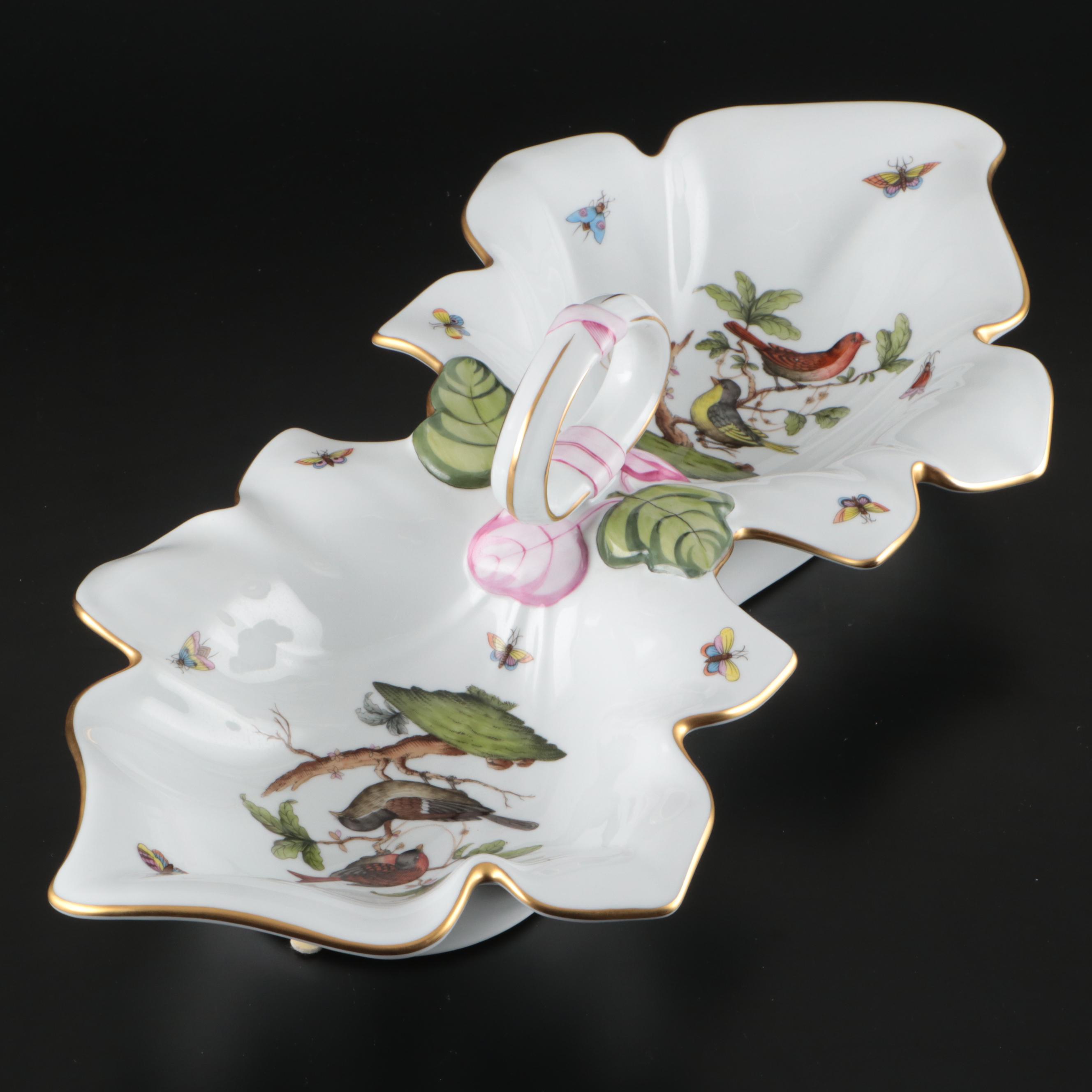 Herend "Rothschild Bird" Porcelain Relish Dish, 1993