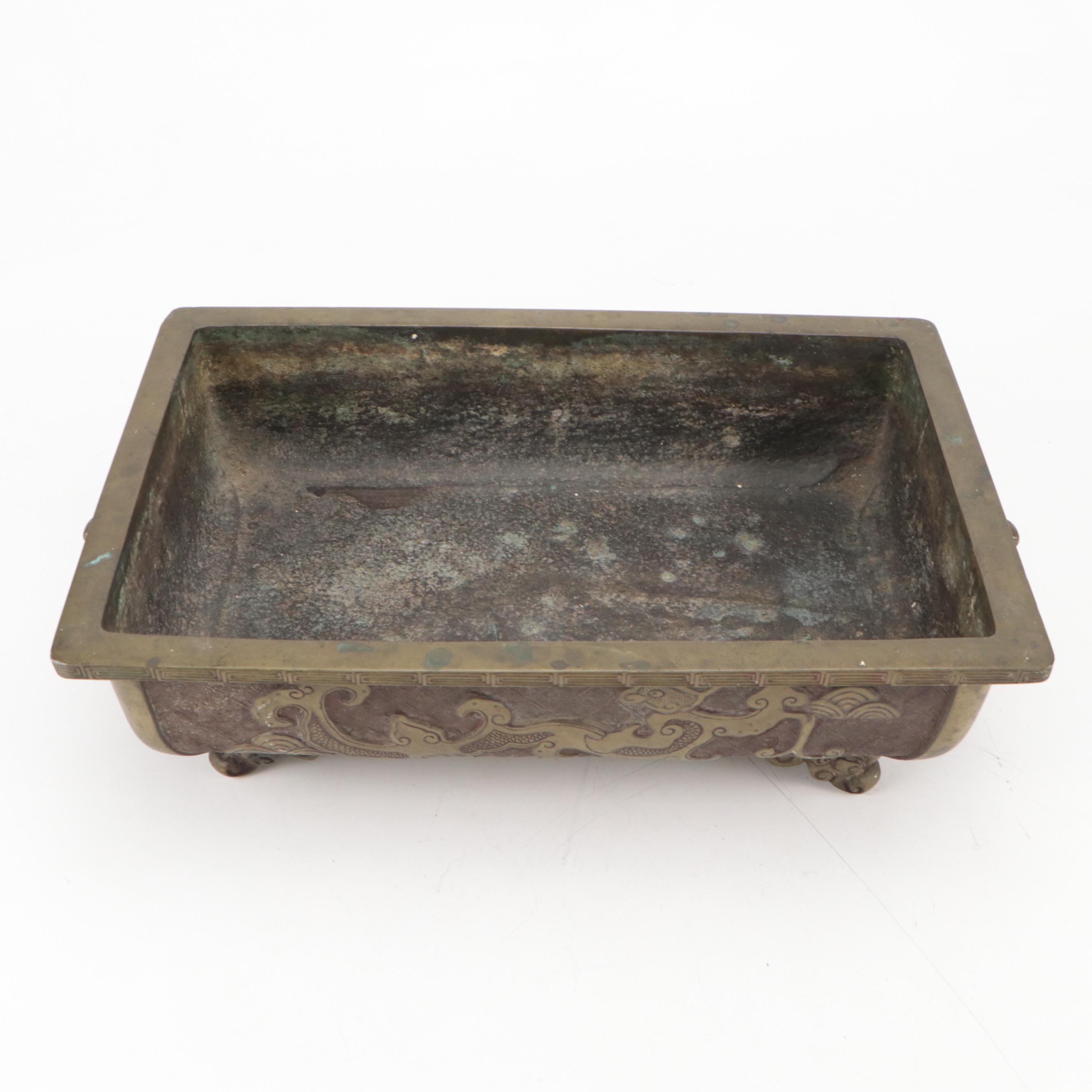 Japanese Bronze Ikebana Suiban Planter