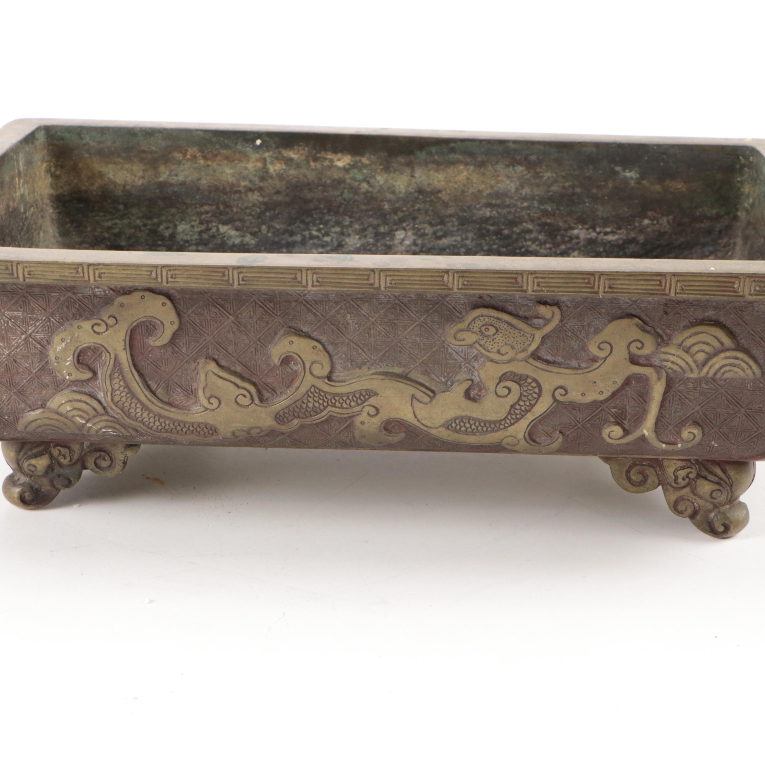 Japanese Bronze Ikebana Suiban Planter