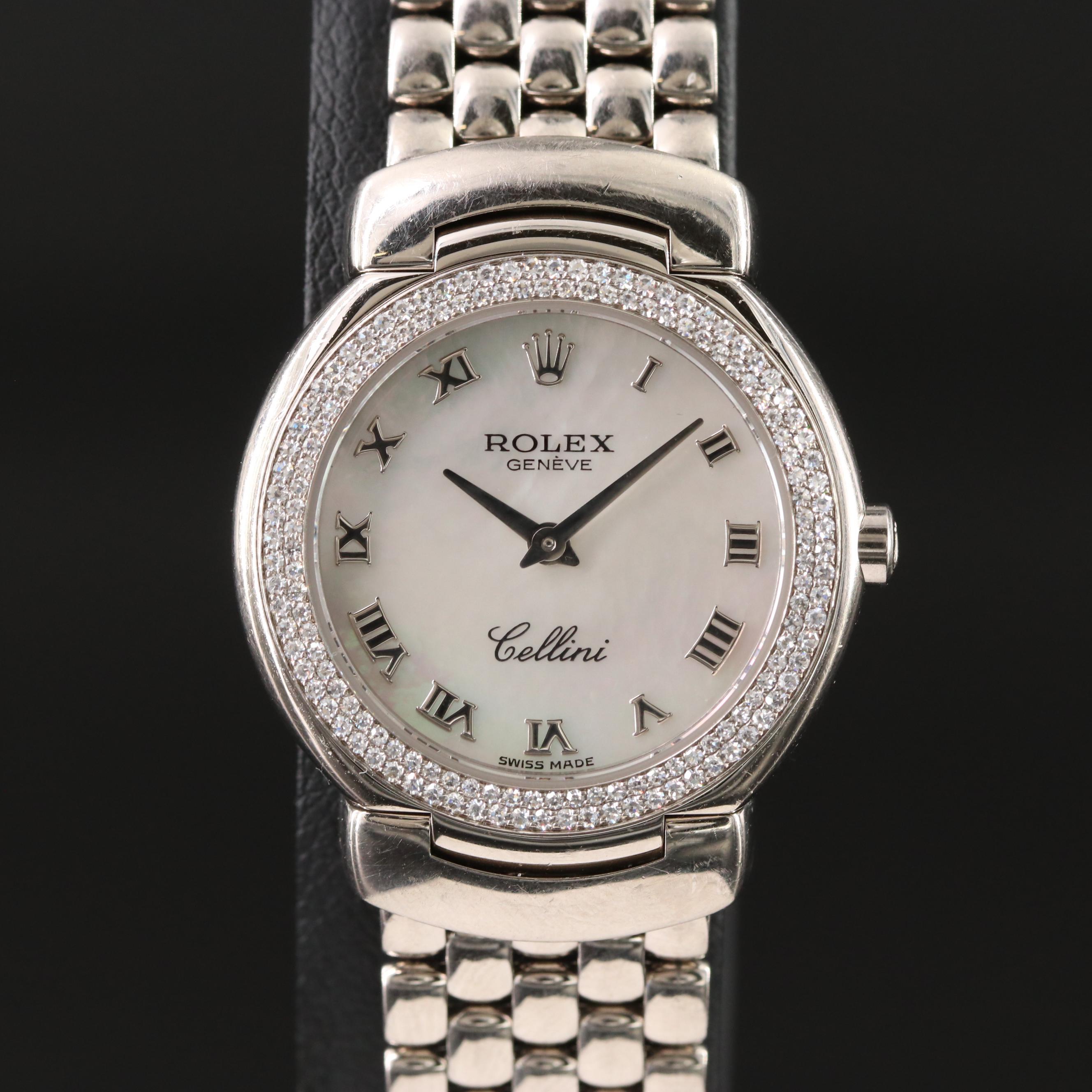 2005 18K Rolex Cellini Cellissma Factory Diamond Mother-of-Pearl Dial Watch
