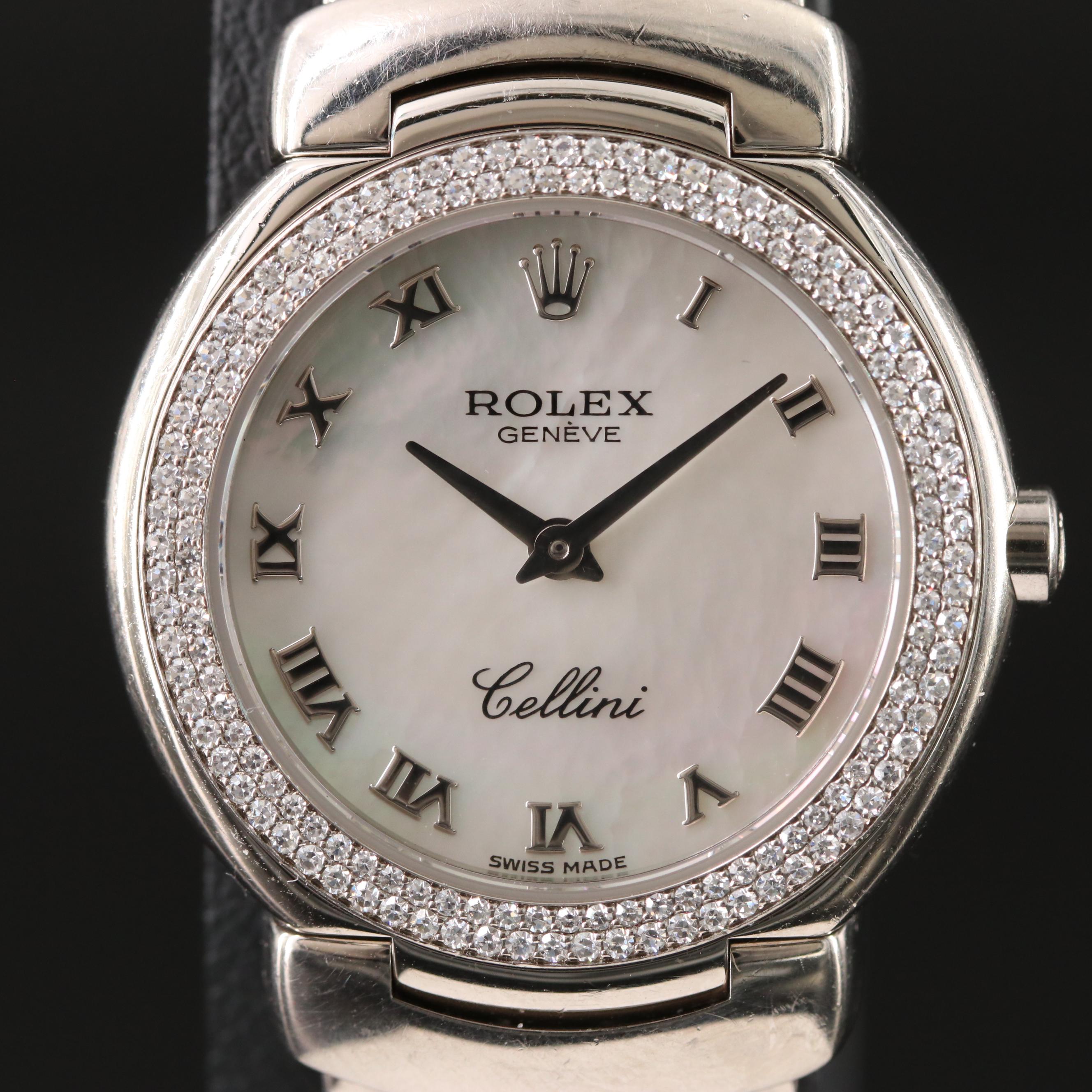 2005 18K Rolex Cellini Cellissma Factory Diamond Mother-of-Pearl Dial Watch