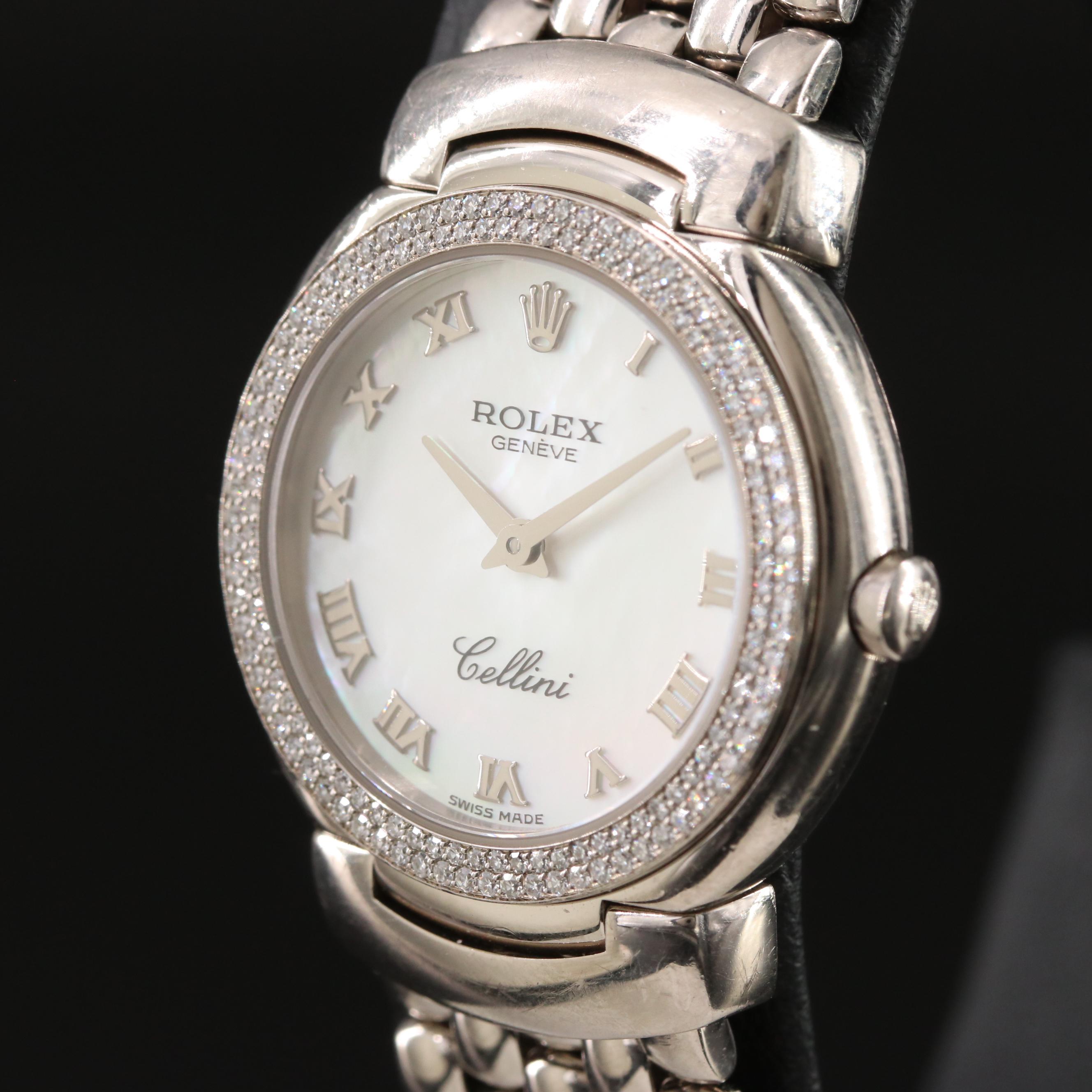 2005 18K Rolex Cellini Cellissma Factory Diamond Mother-of-Pearl Dial Watch